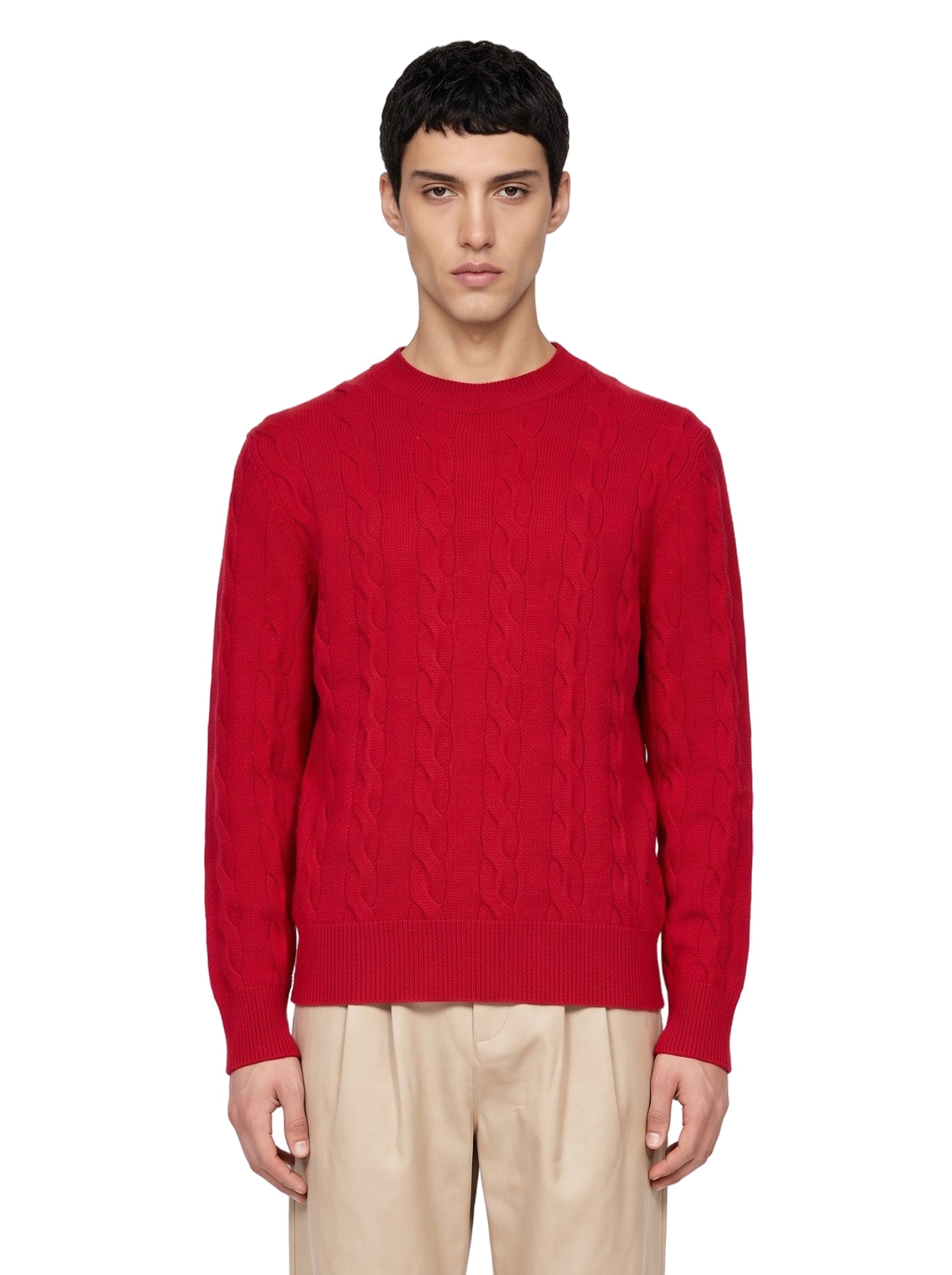 Maglione girocollo con trecce in rosso 