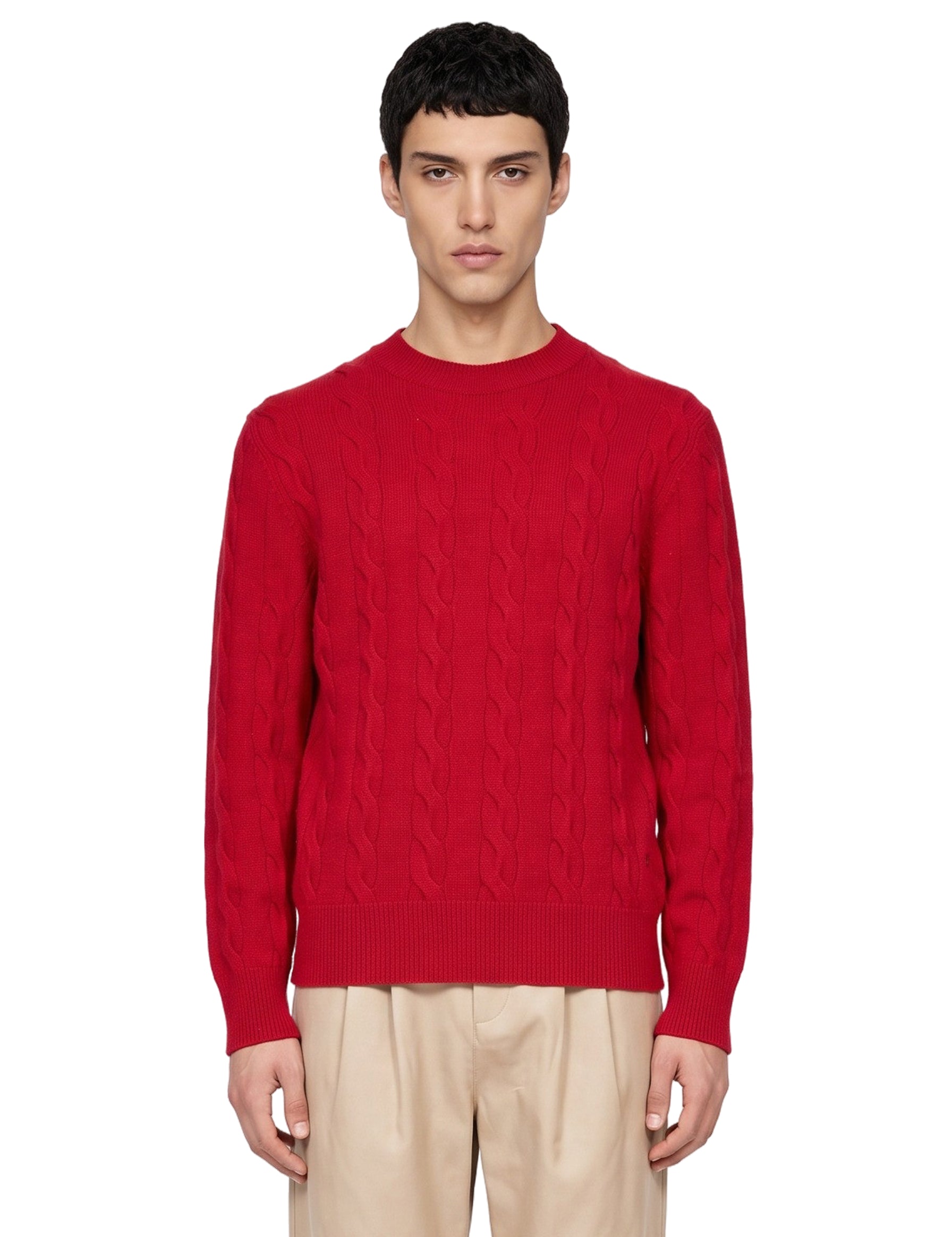Maglione girocollo con trecce in rosso 