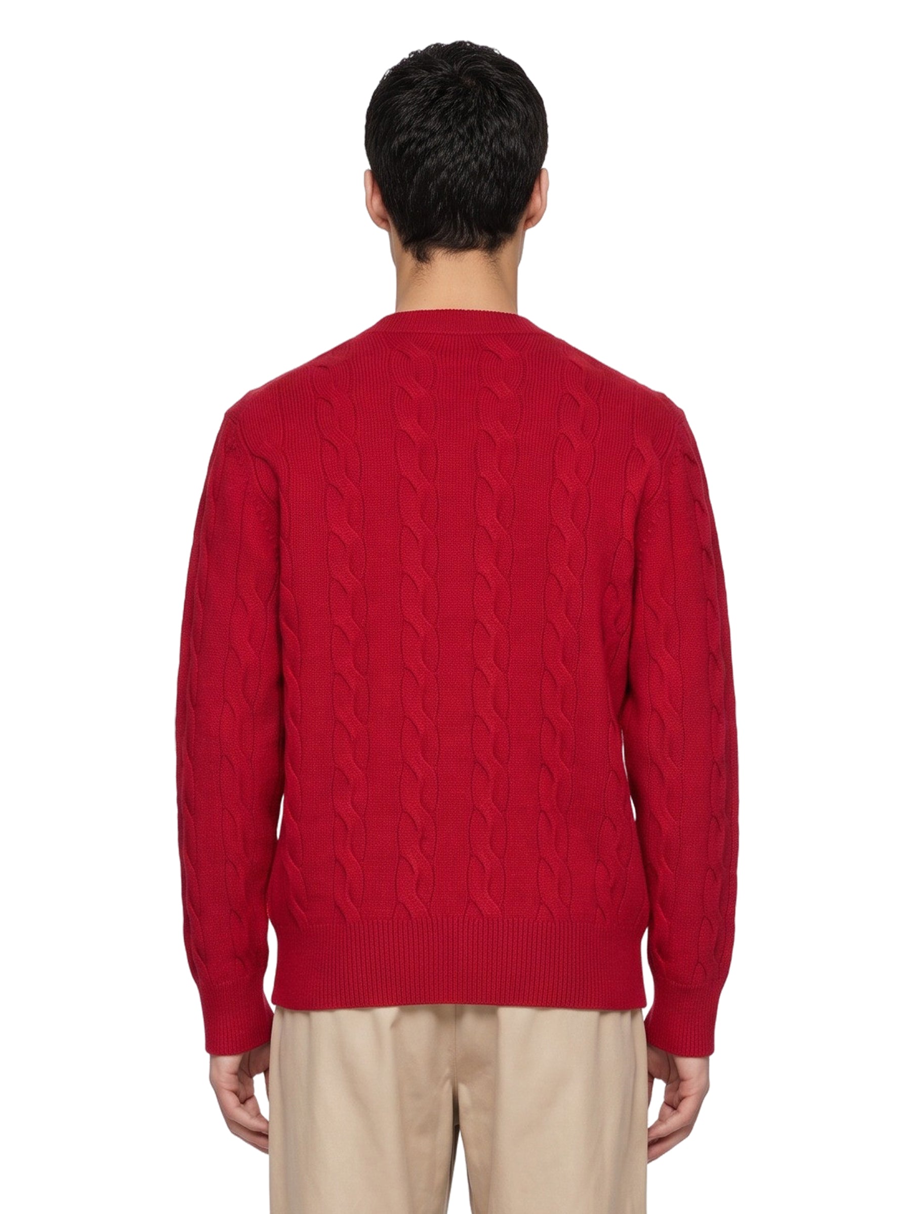 Maglione girocollo con trecce in rosso 