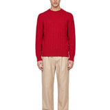 Maglione girocollo con trecce in rosso 