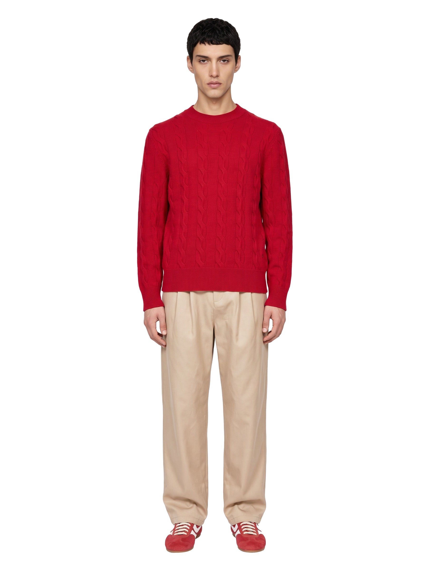 Maglione girocollo con trecce in rosso 