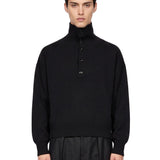 Maglione collo alto con bottoni in lana nero 