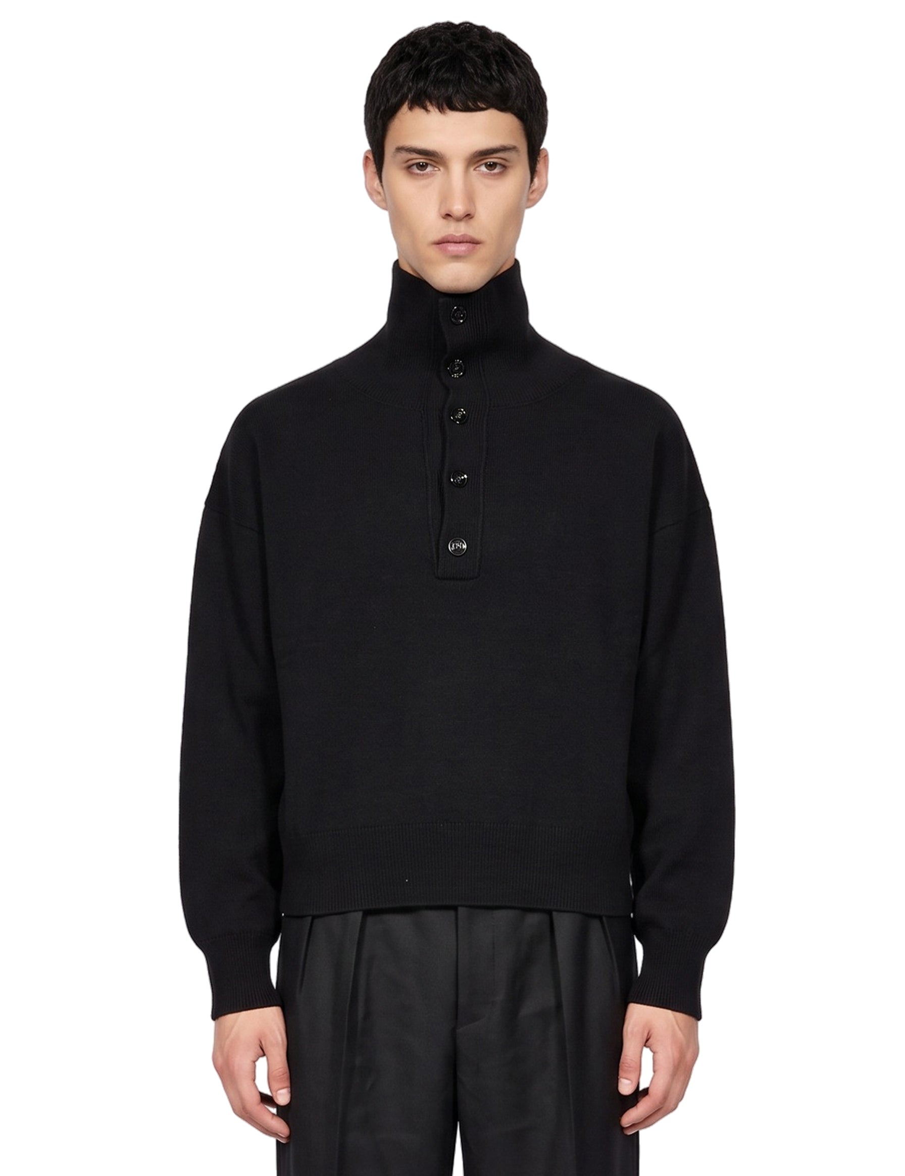Maglione collo alto con bottoni in nero 