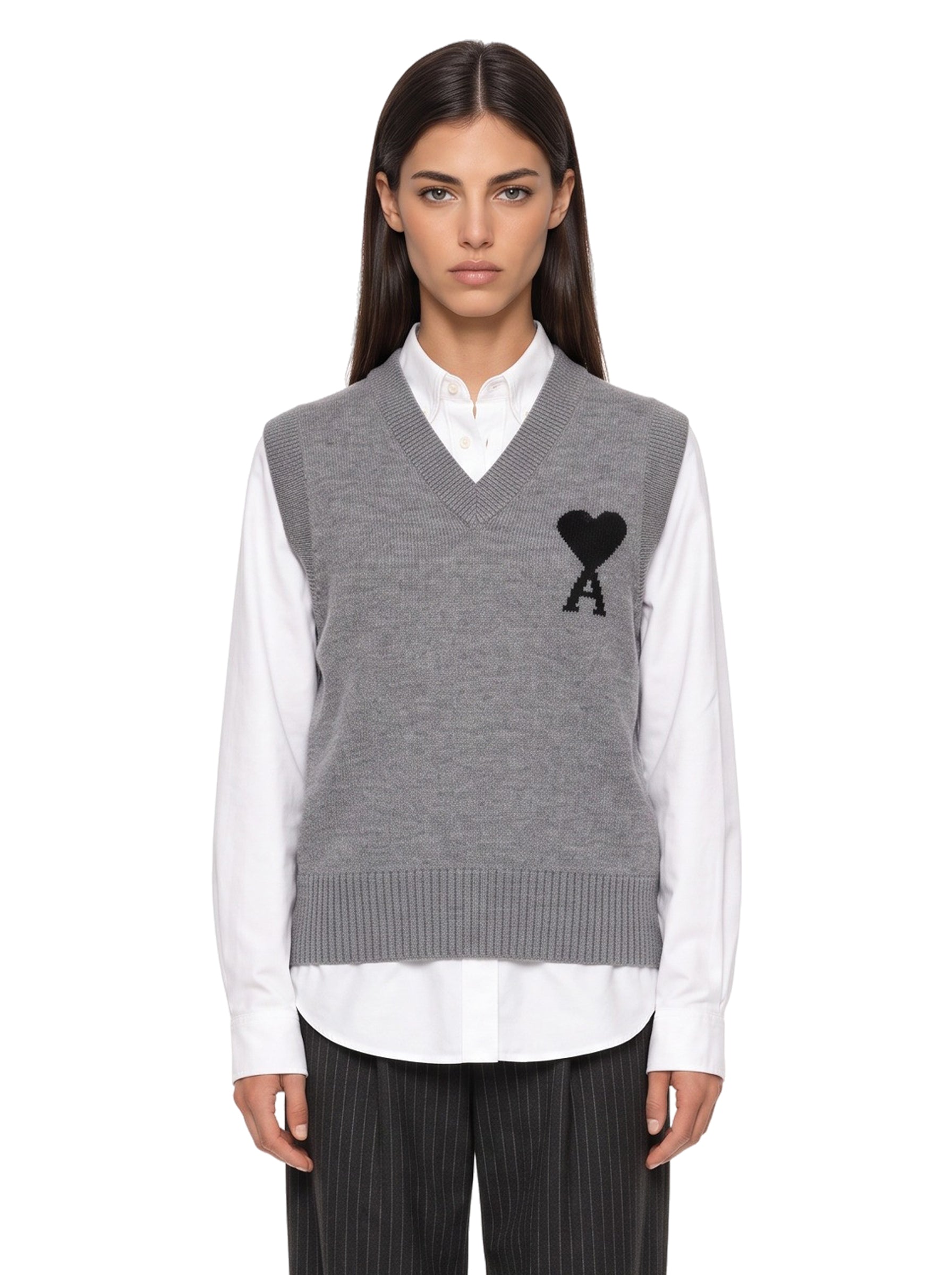 Gilet con intarsio a cuore in grigio 
