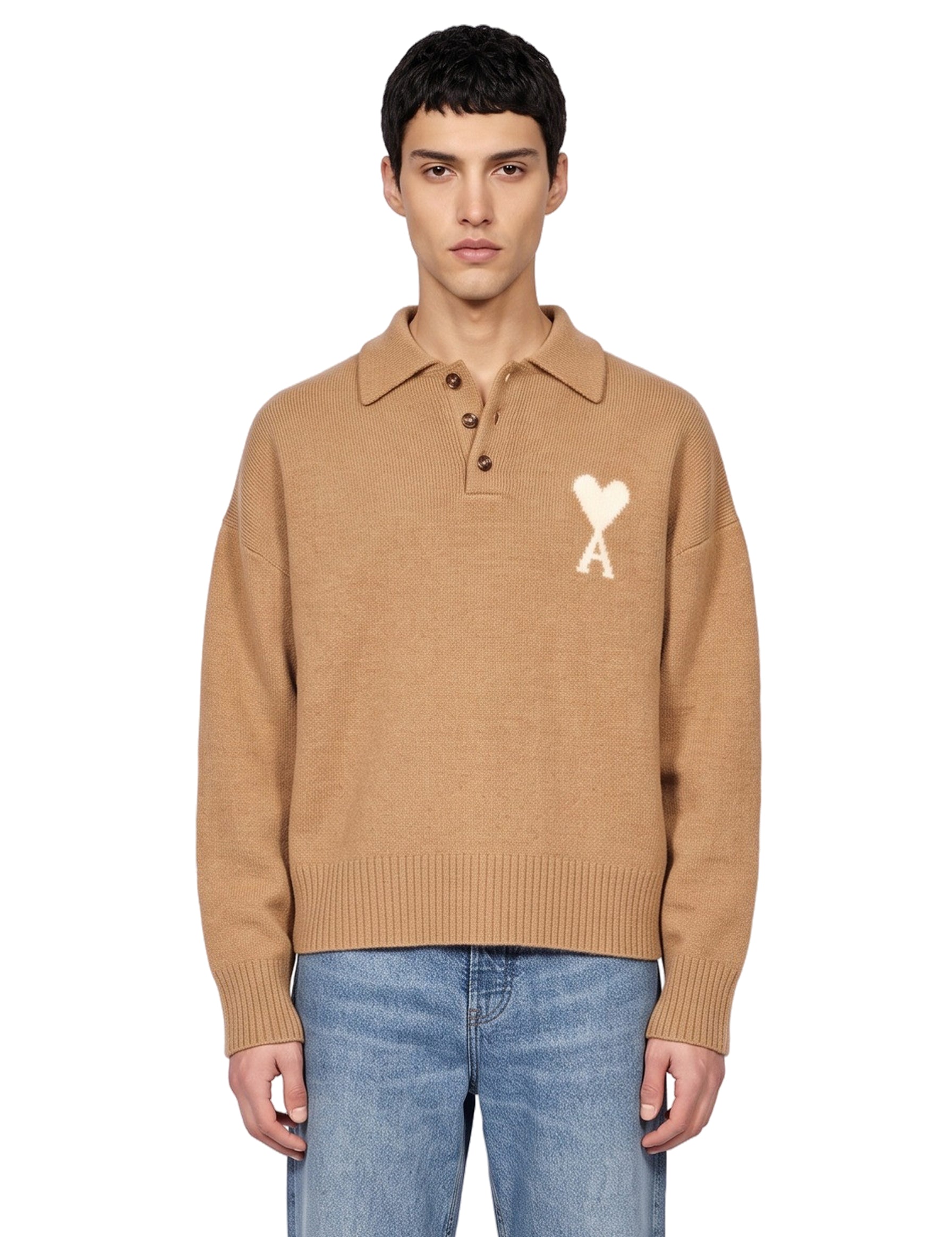 Polo a manica lunga in beige 