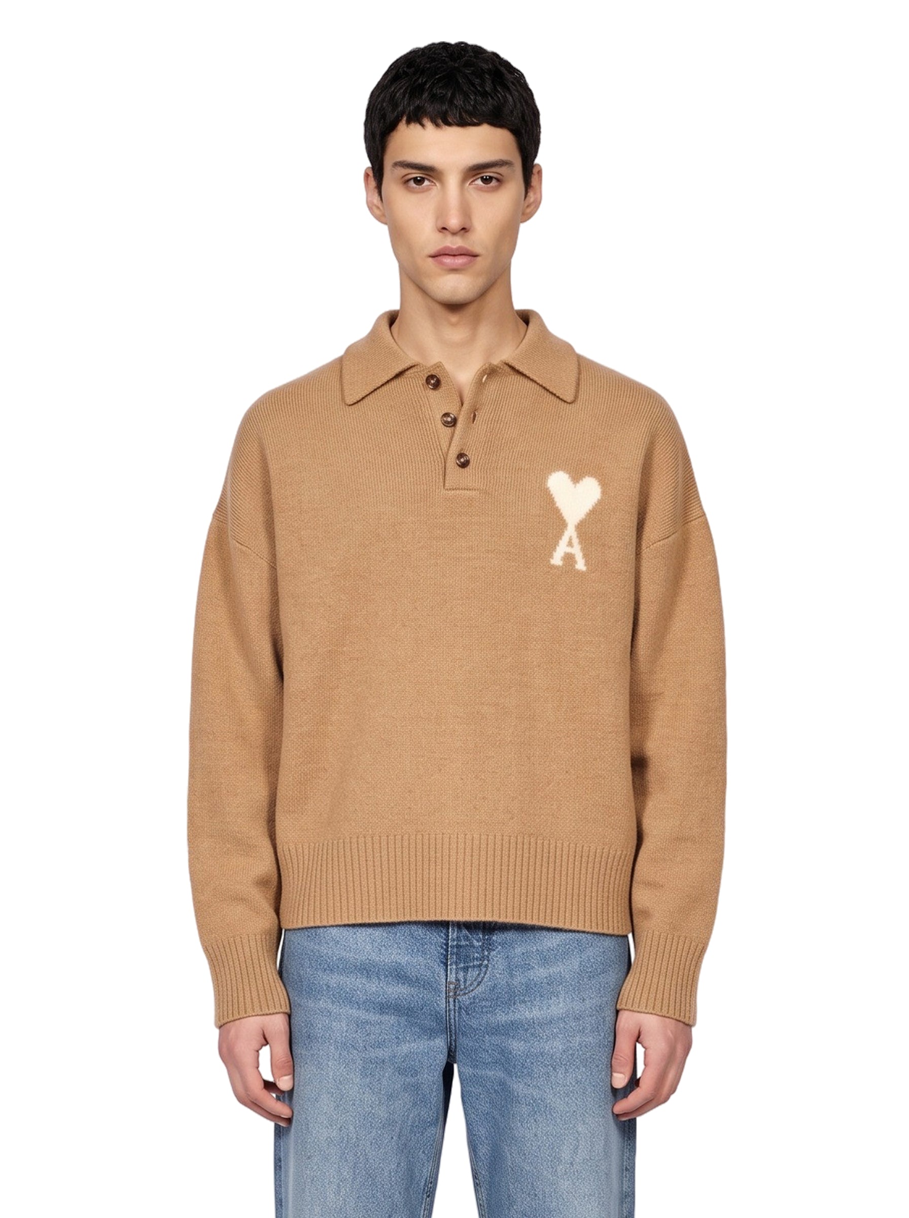 Polo a manica lunga in beige 