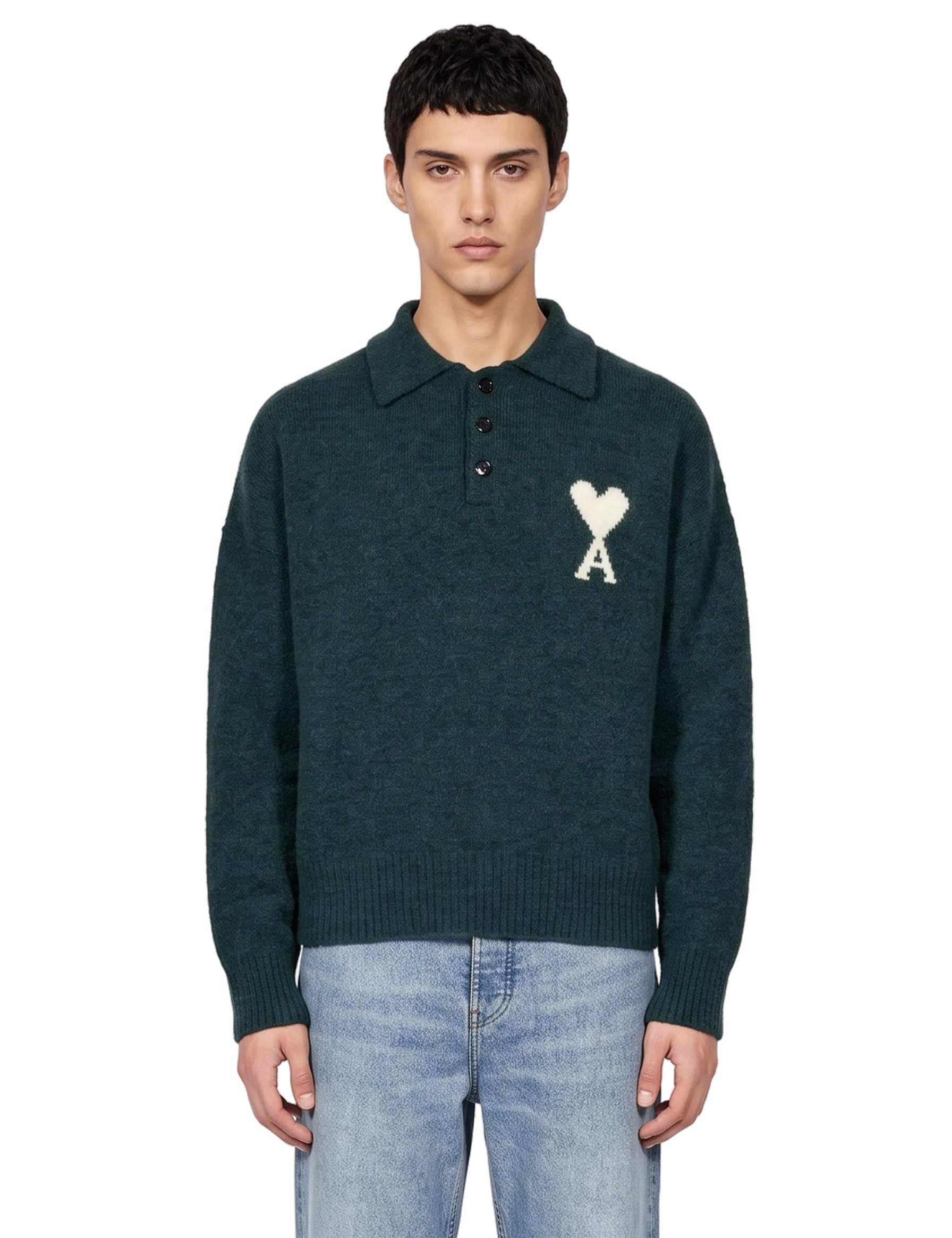 Polo a manica lunga in verde 