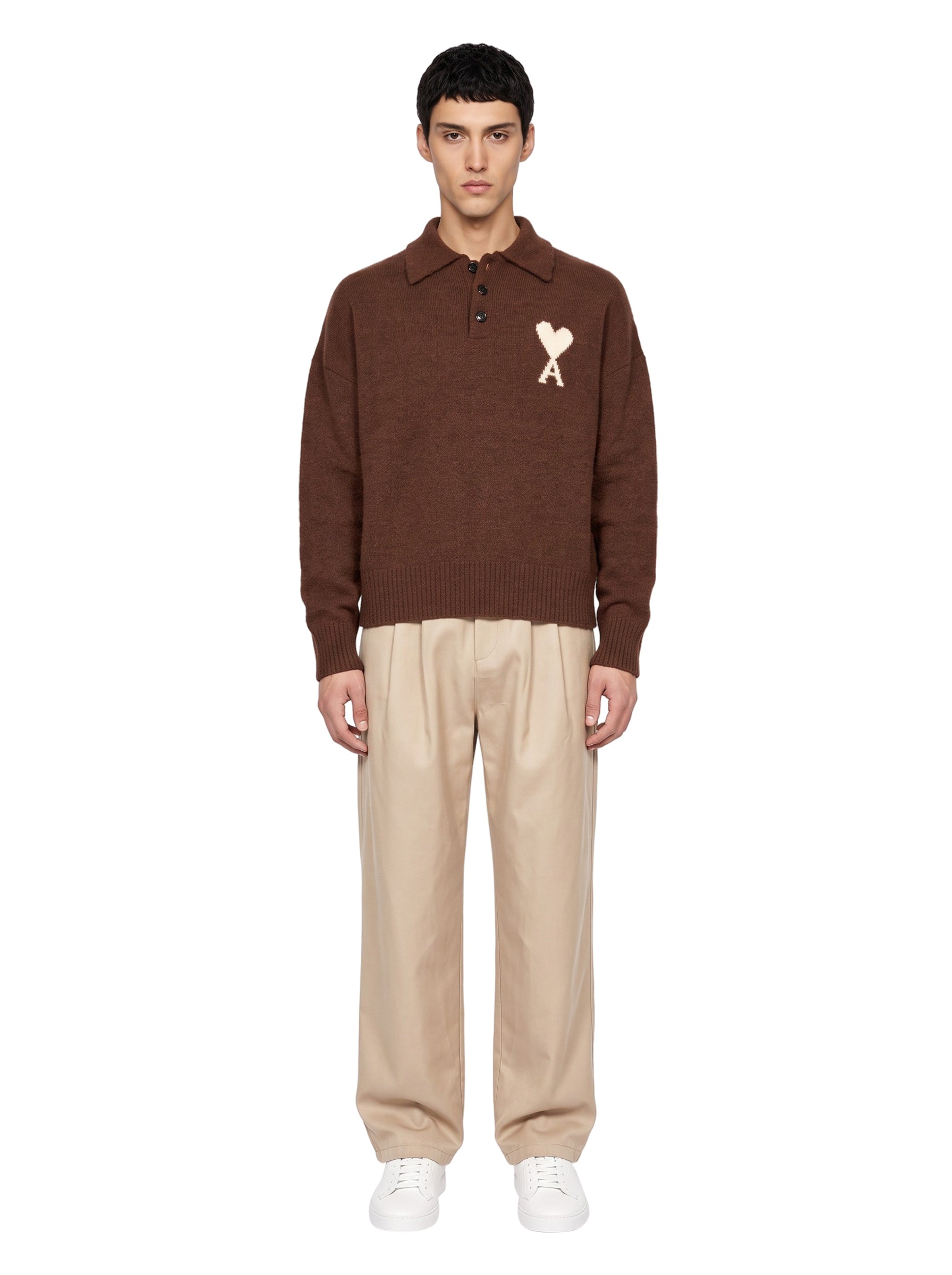 Polo a manica lunga in marrone 