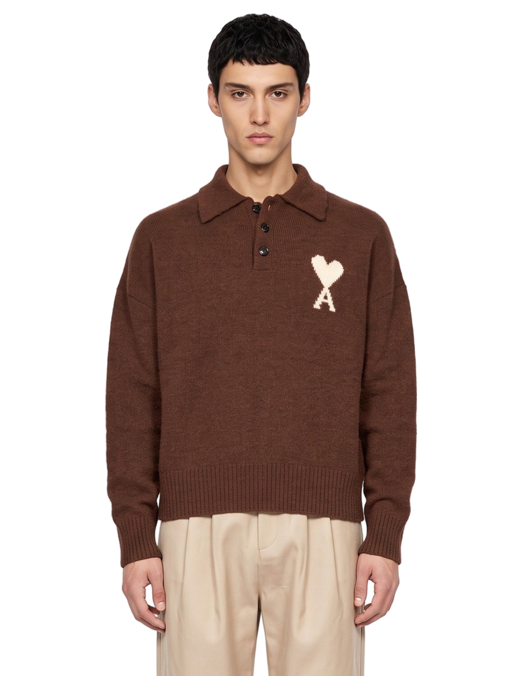 Polo a manica lunga in marrone 