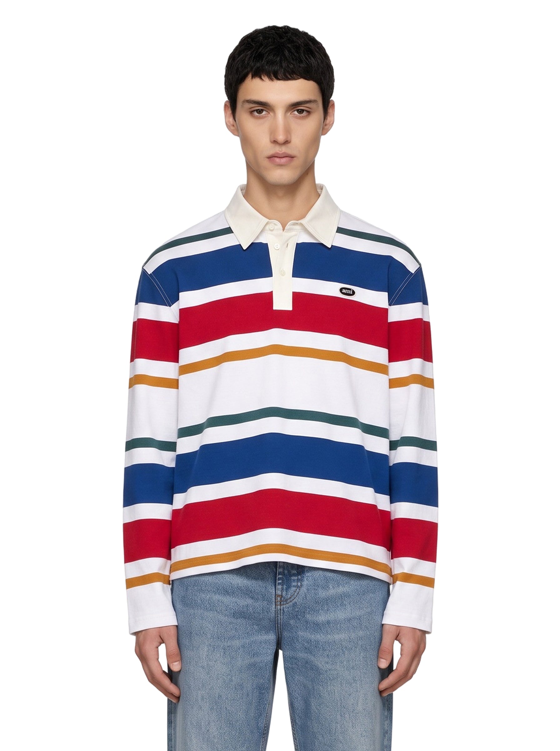 Polo a righe in cotone multicolor 