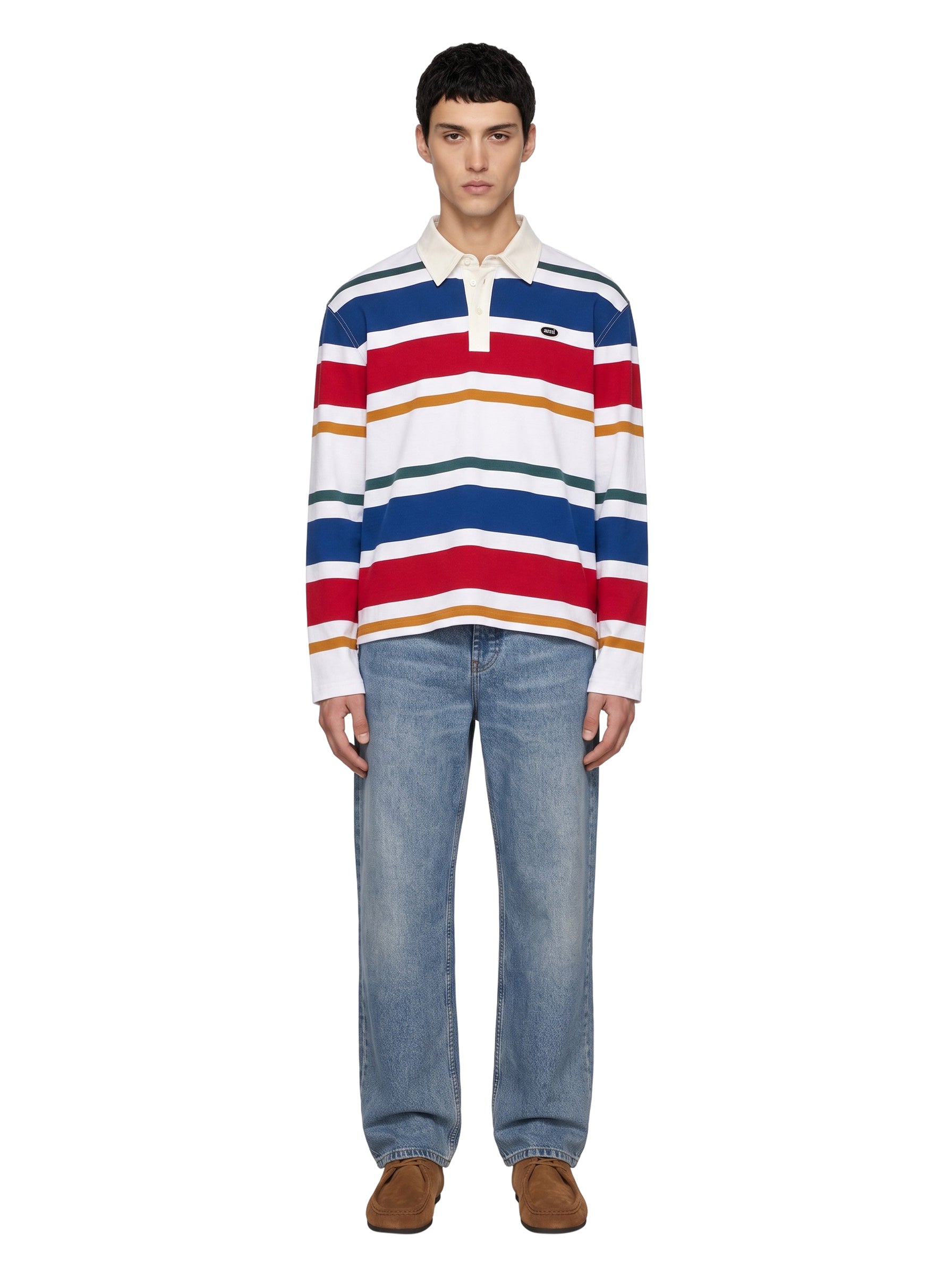 Polo a righe in cotone multicolor 