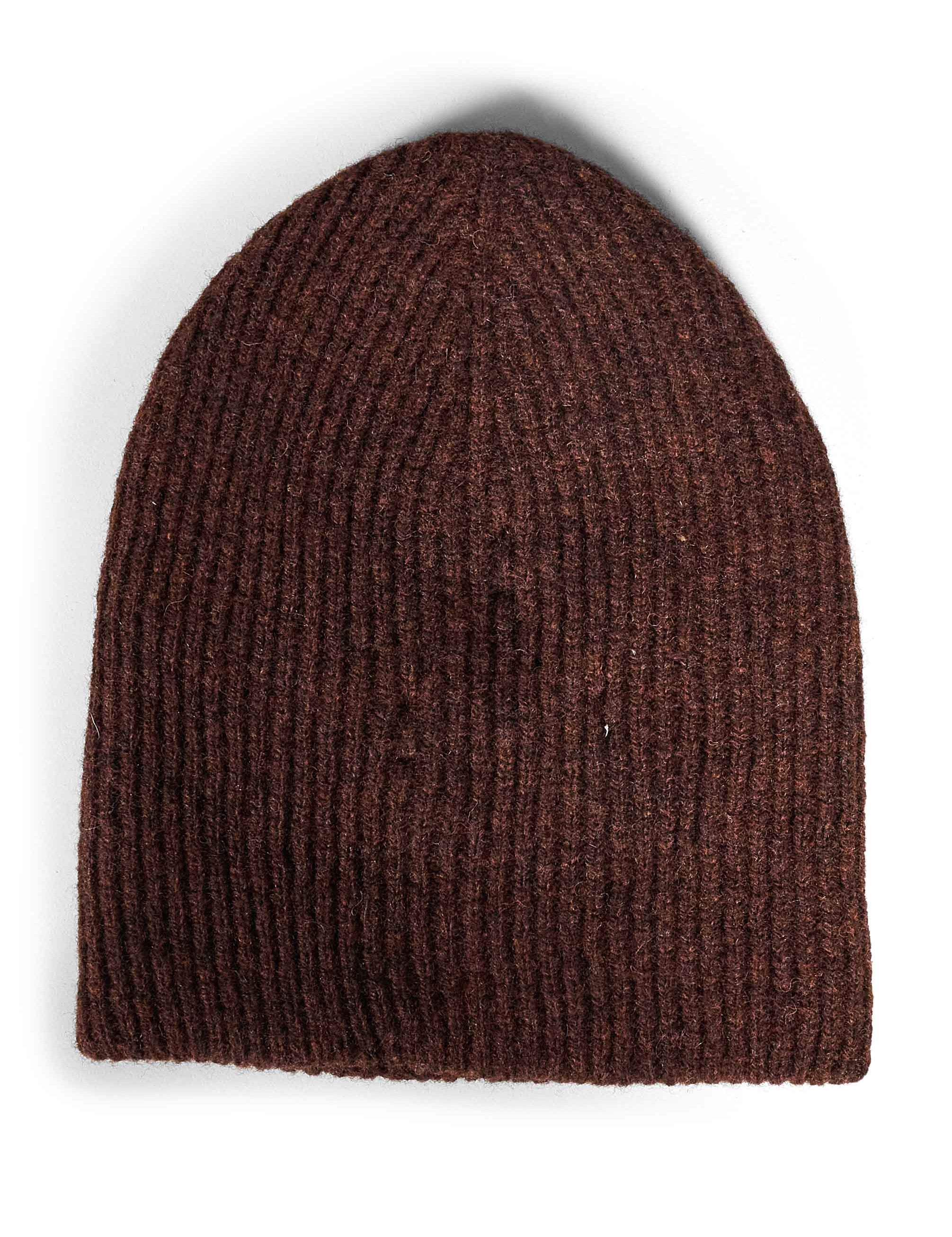 Beanie in lana a coste in marrone 