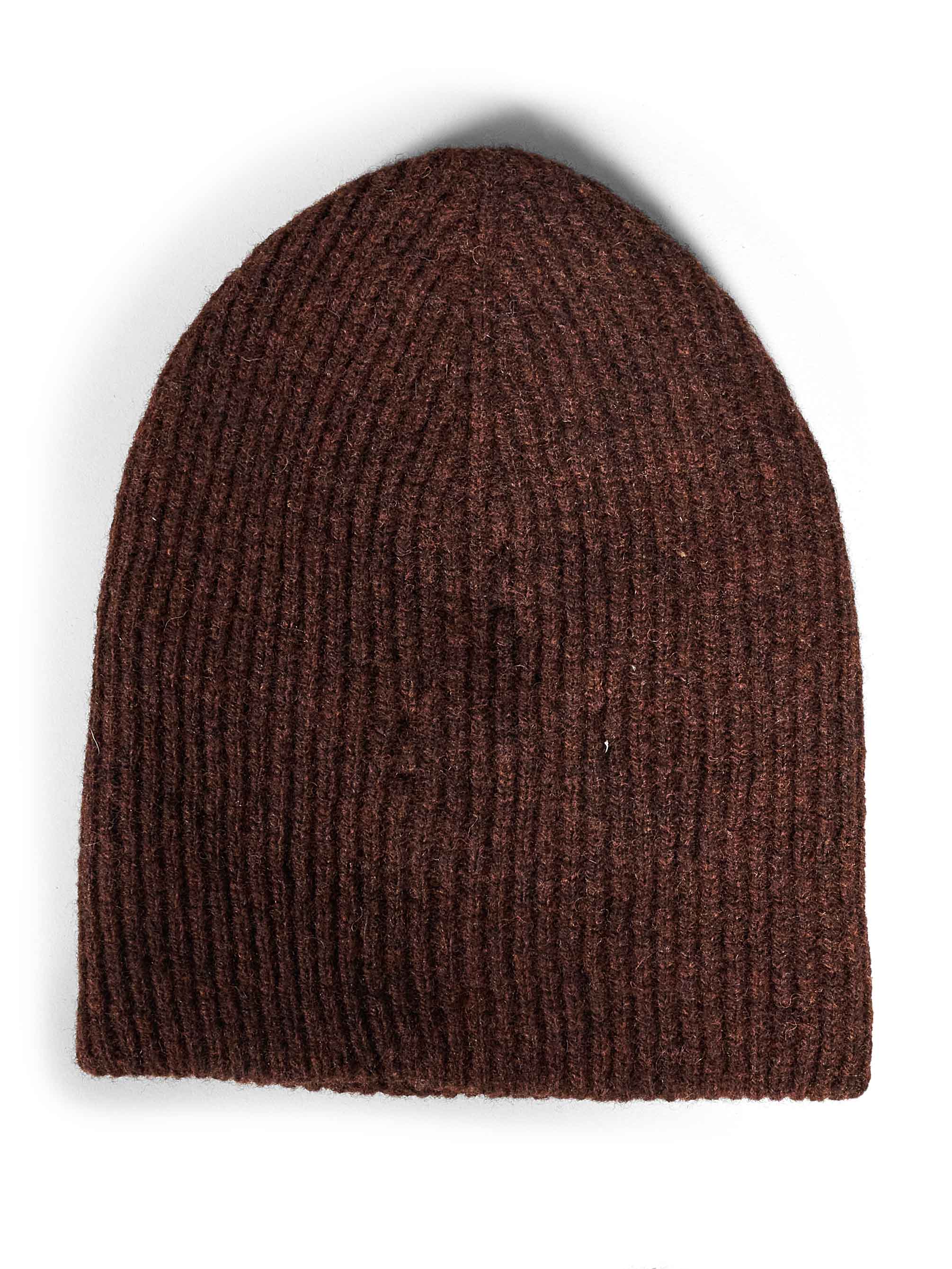 Beanie in lana a coste in marrone 