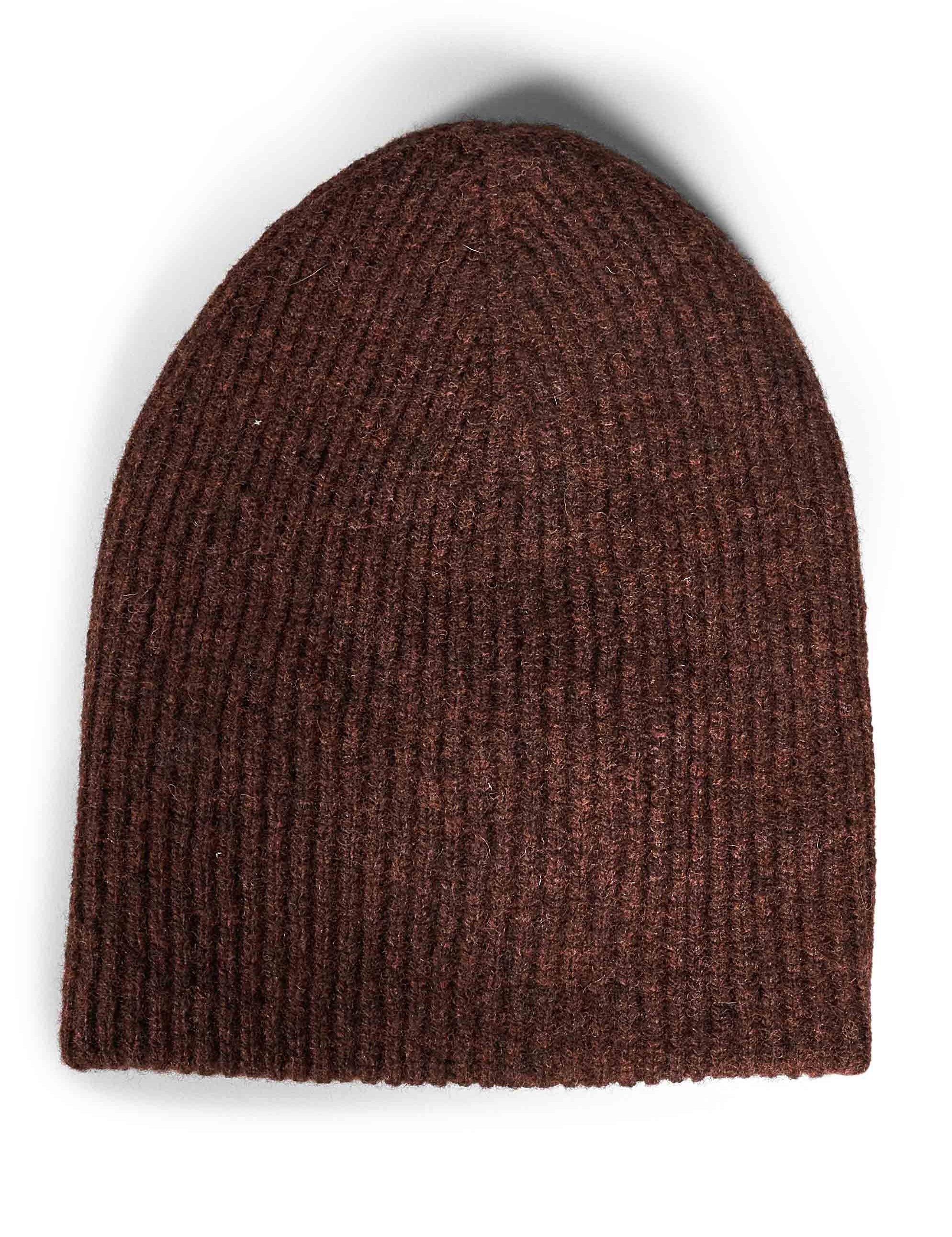 Beanie in lana a coste in marrone 