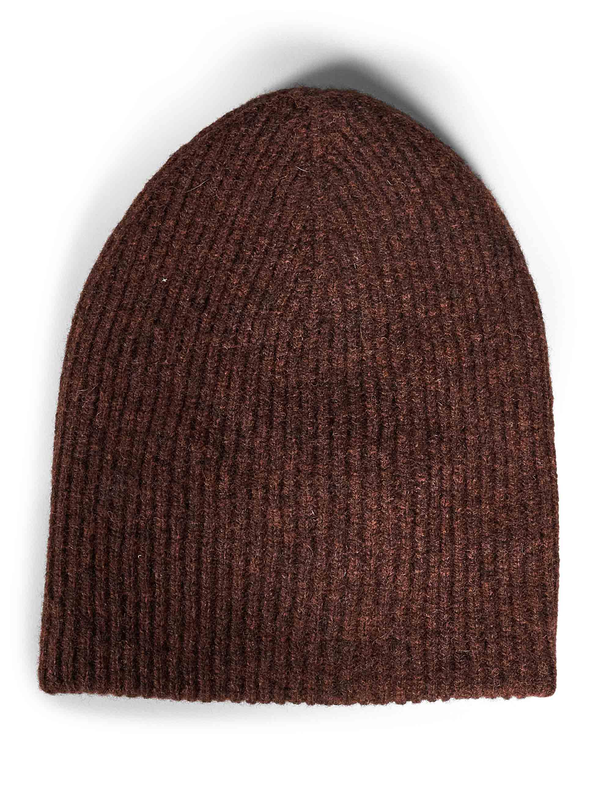 Beanie in lana a coste in marrone 