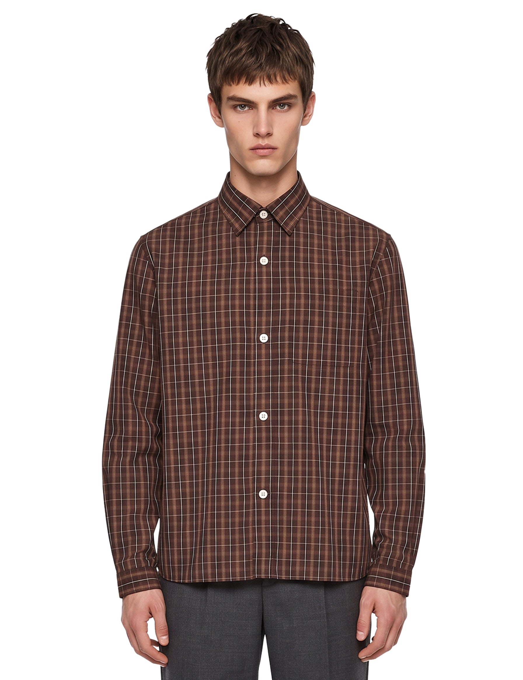Camicia 4.0 a quadretti in marrone 