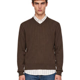 Maglione 3.0 con scollo a V in marrone 