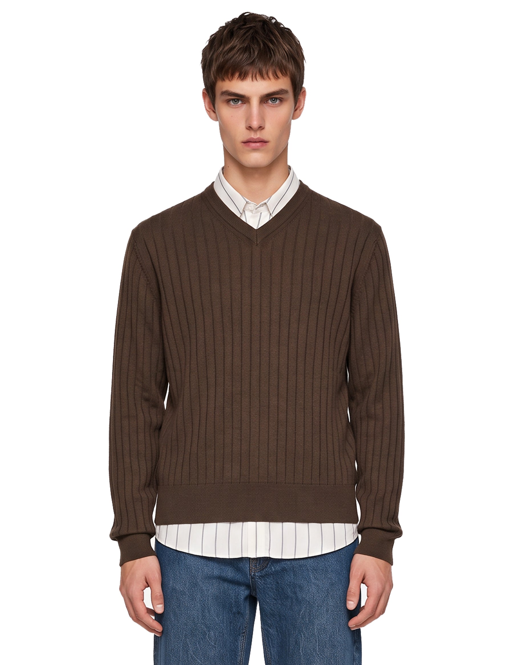 Maglione 3.0 con scollo a V in marrone 