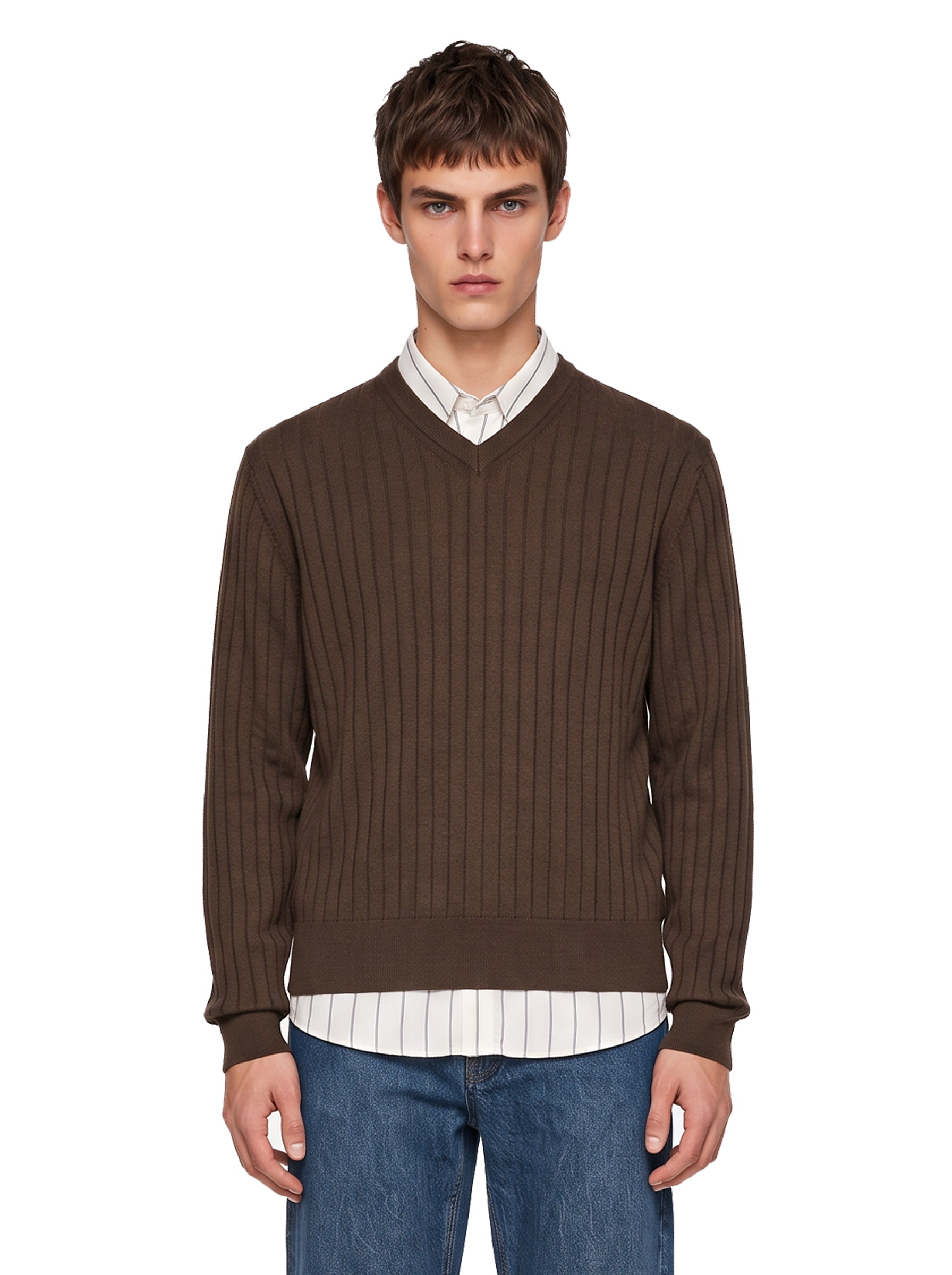 Maglione 3.0 con scollo a V in marrone 