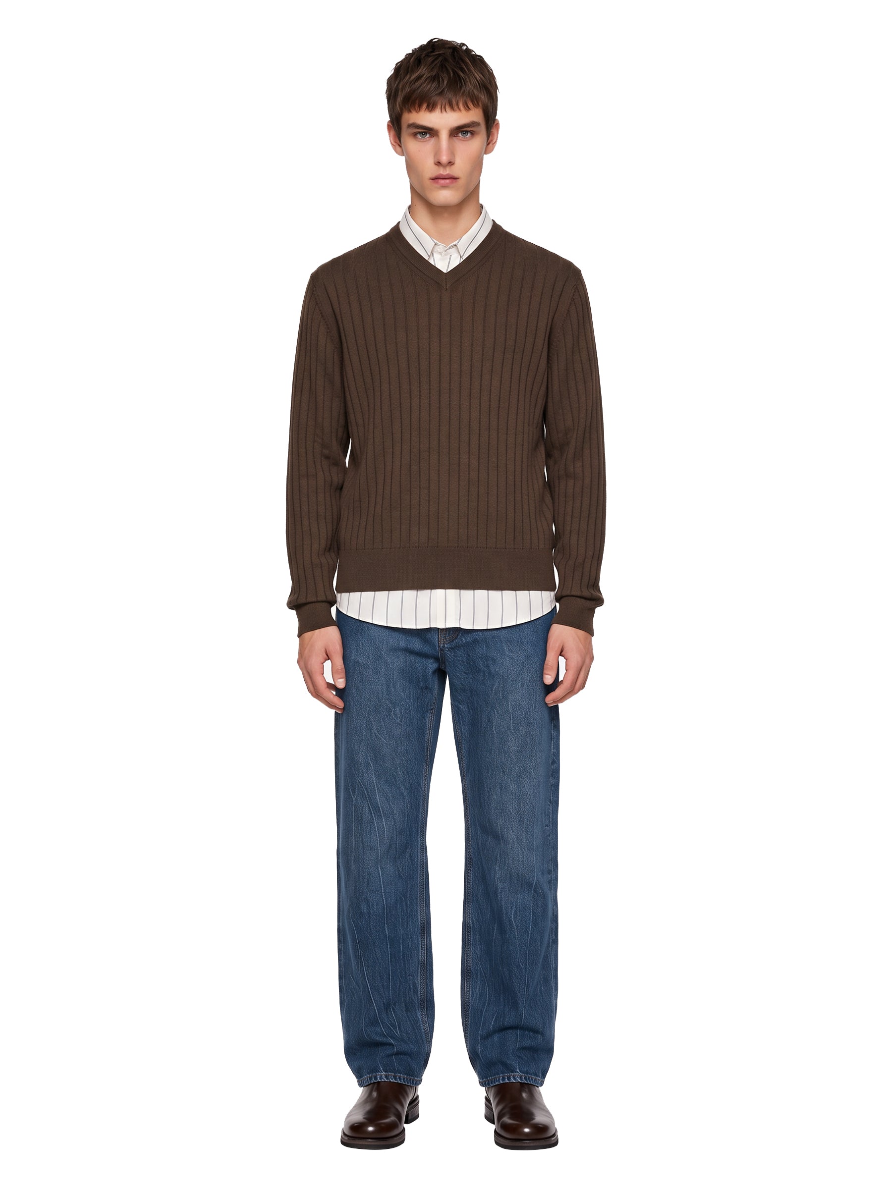 Maglione 3.0 con scollo a V in marrone 
