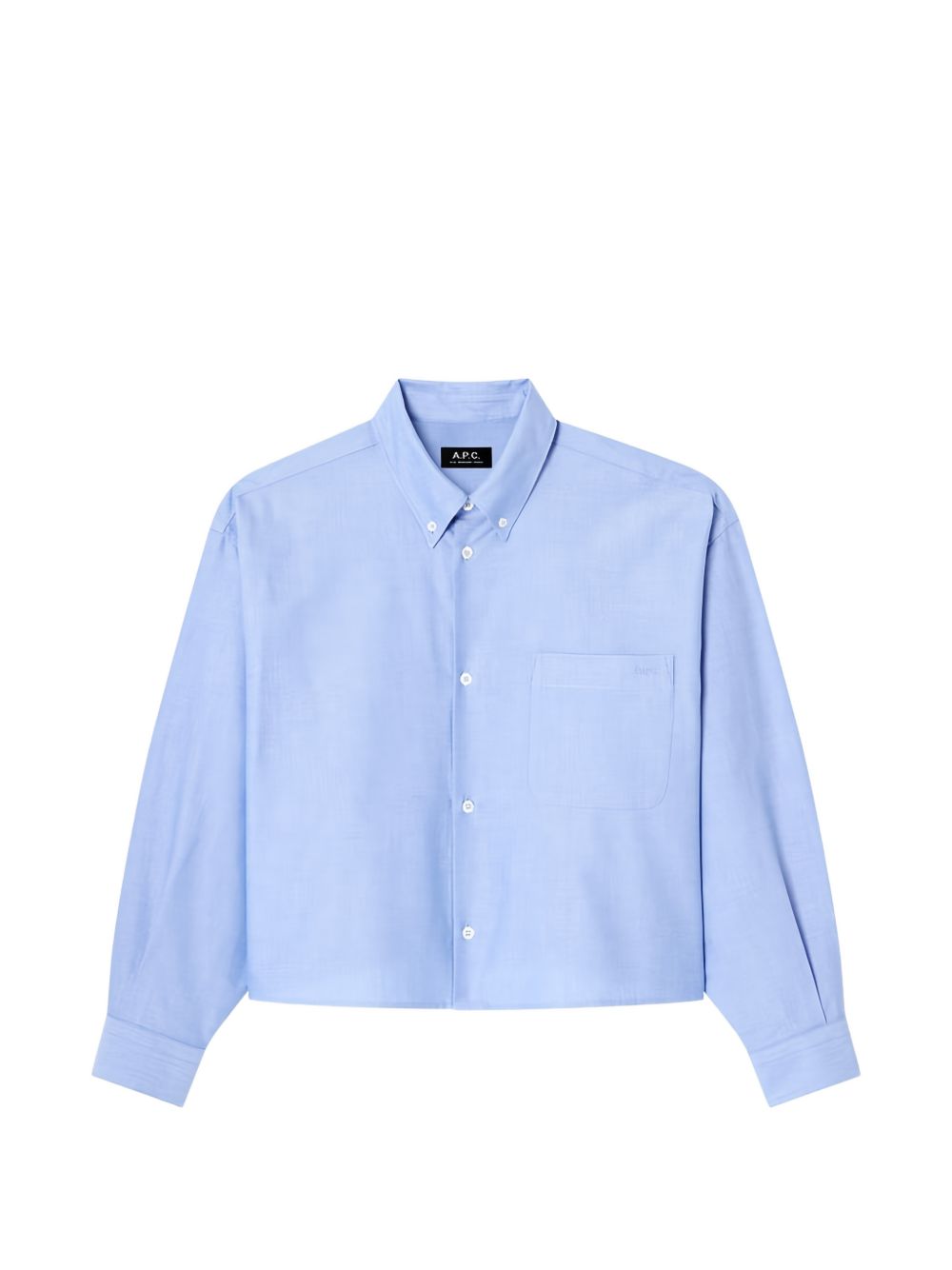 Camicia crop con logo in celeste 