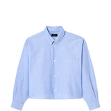 Camicia crop con logo in celeste 