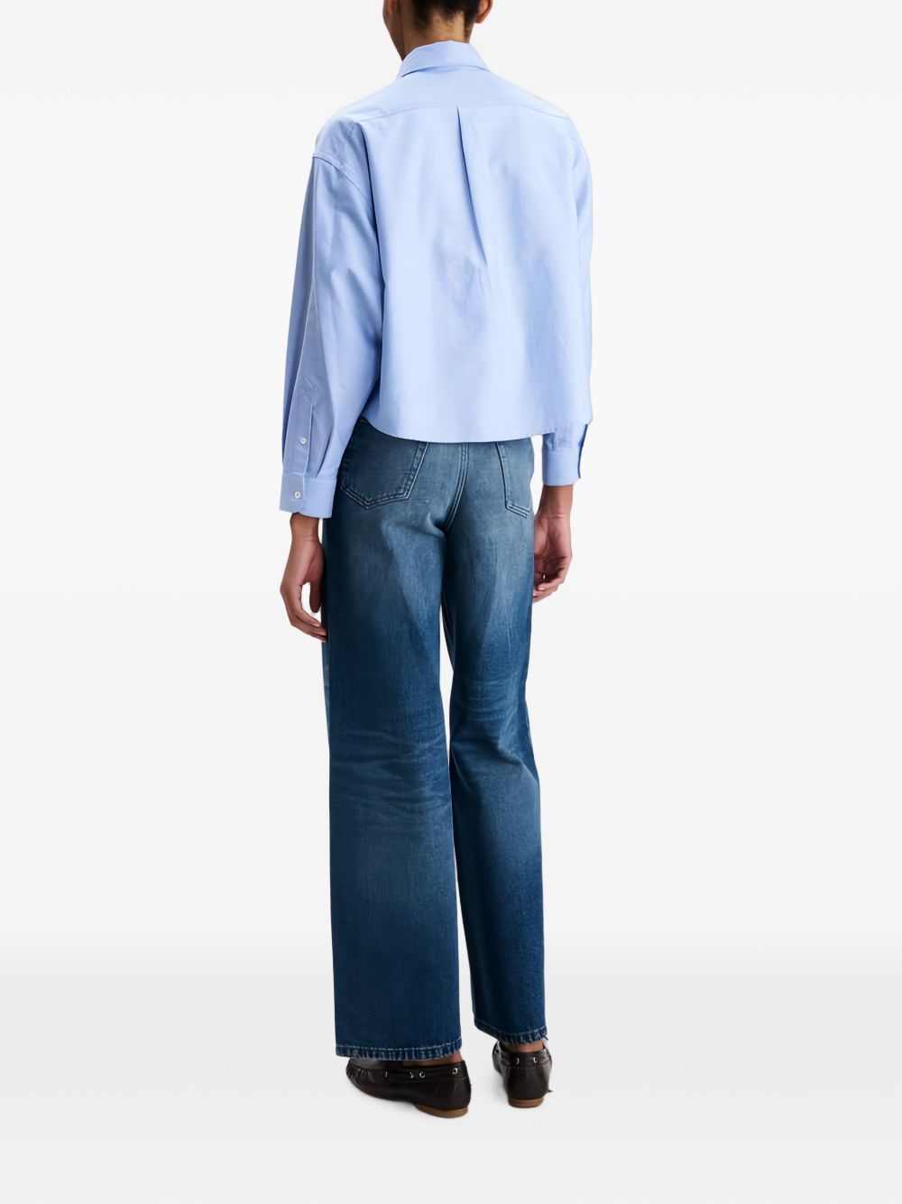 Camicia crop con logo in celeste 