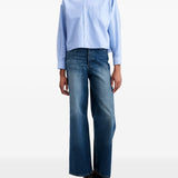 Camicia crop con logo in celeste 