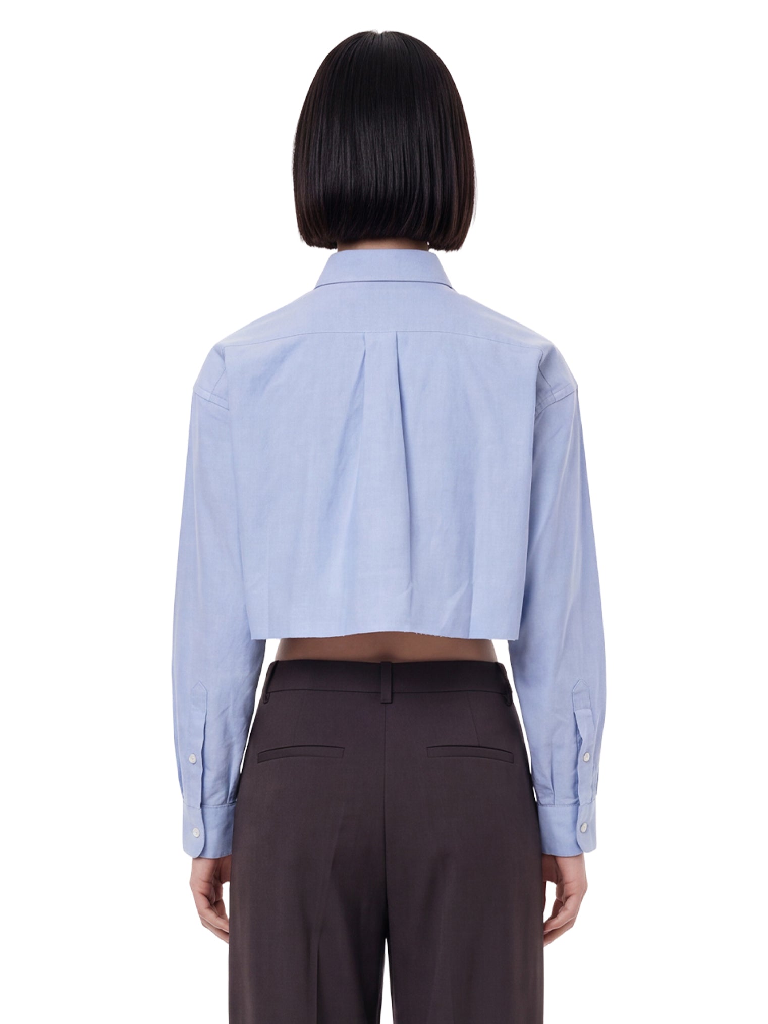 Camicia crop con logo in celeste 