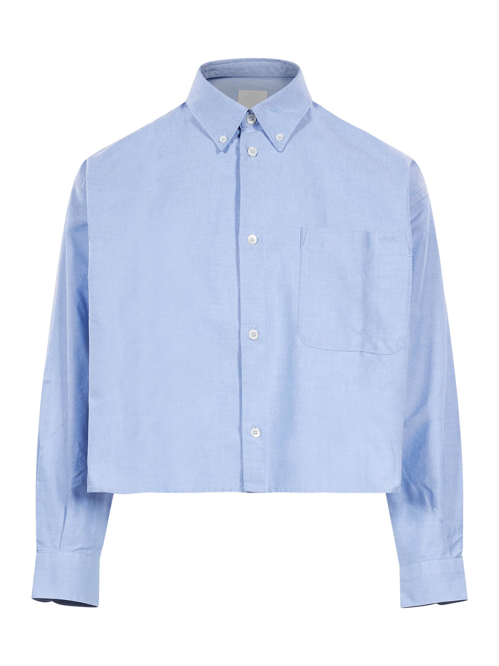 Camicia crop con logo in celeste 