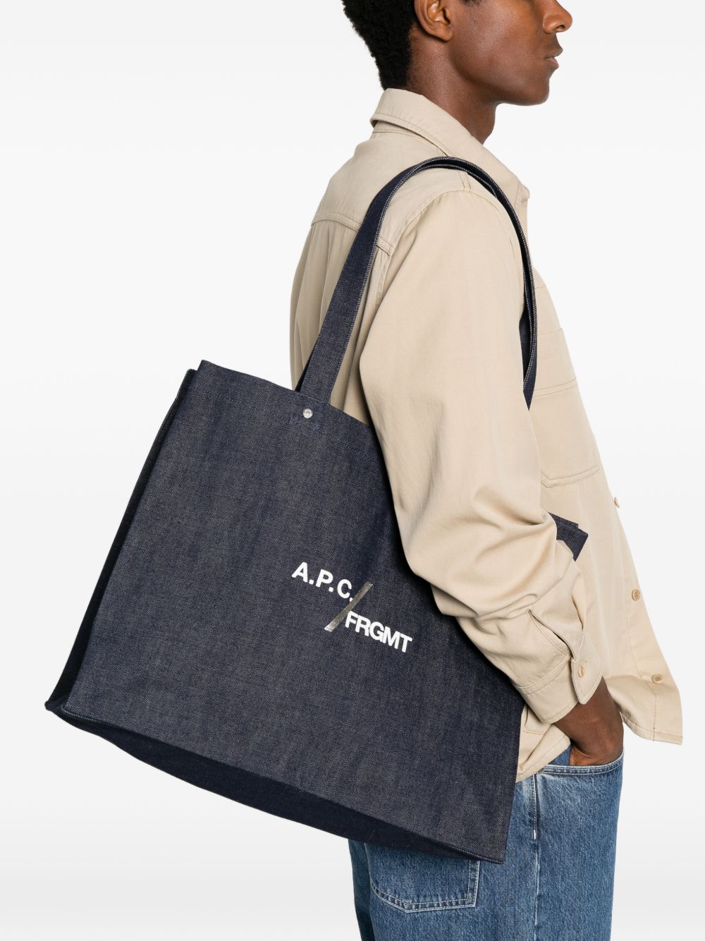 Borsa tote denim Ce Soir in blu indigo 