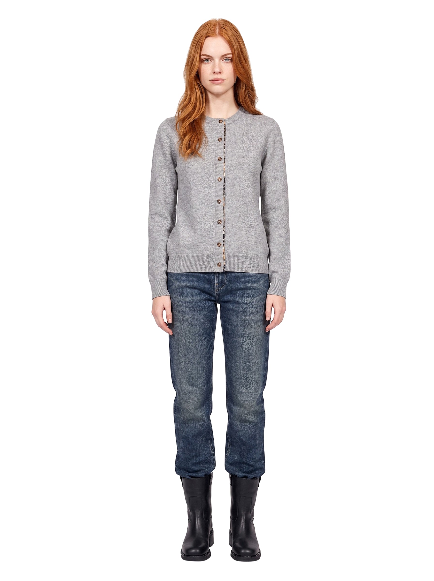 Cardigan con motivo tartan in grigio 