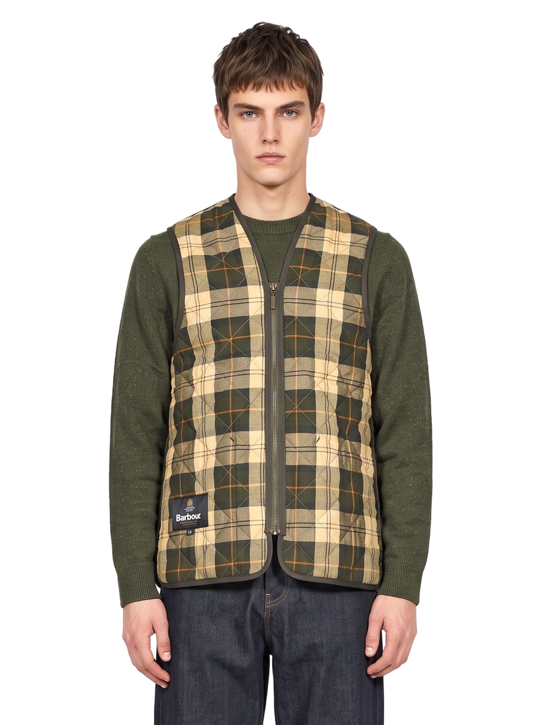 Gilet trapuntato con zip in verde 
