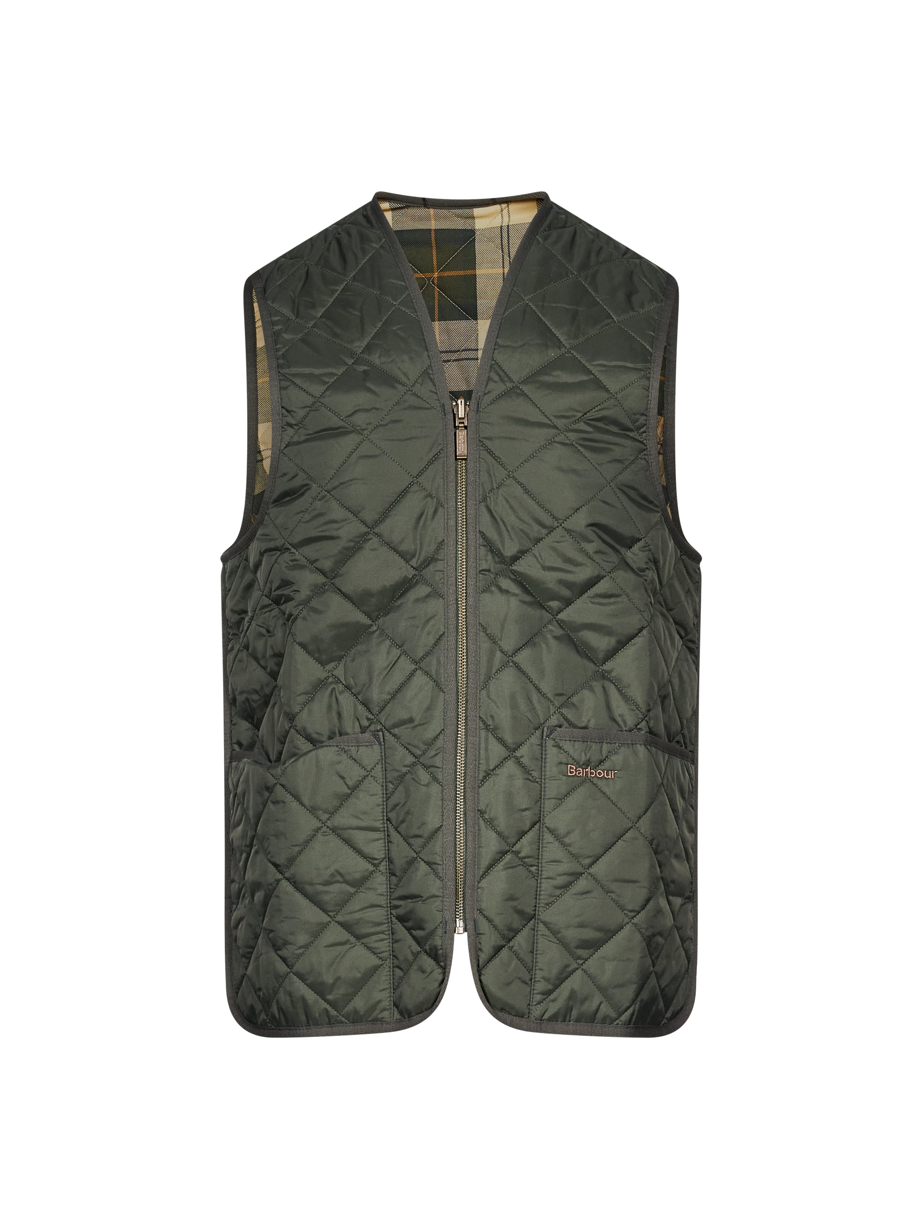 Gilet trapuntato con zip in verde 