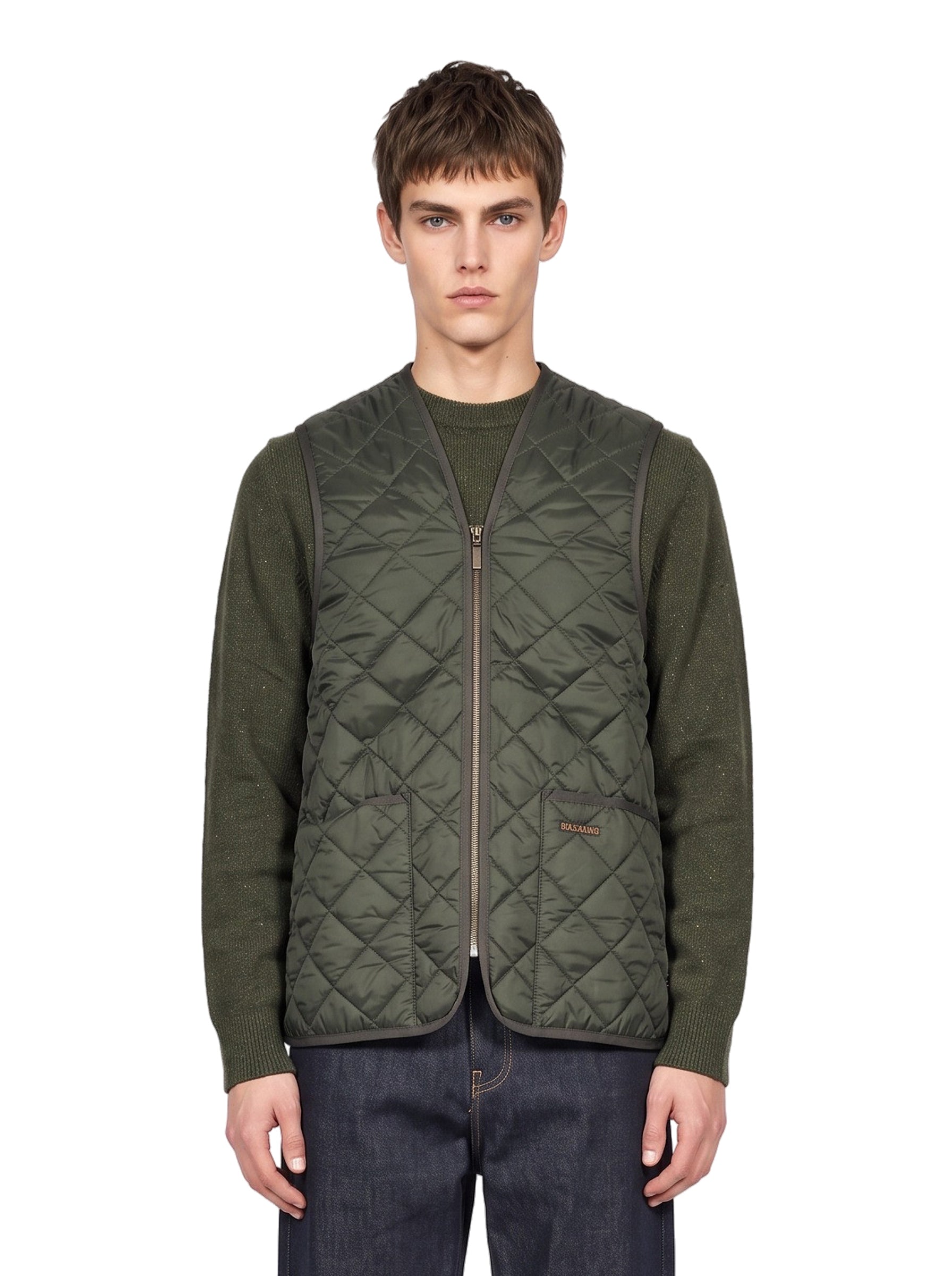 Gilet trapuntato con zip in verde 