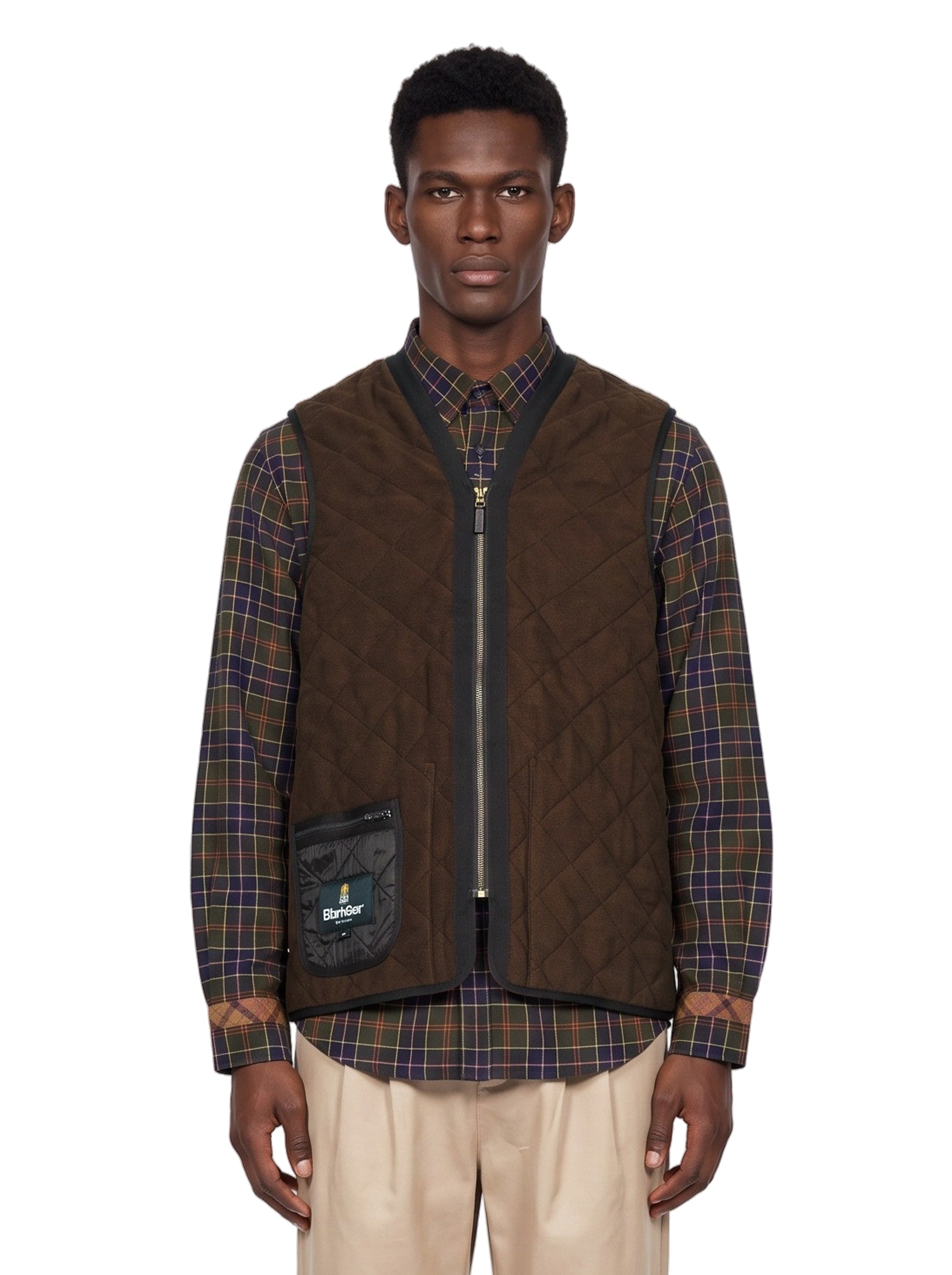 Gilet trapuntato in pile in marrone 