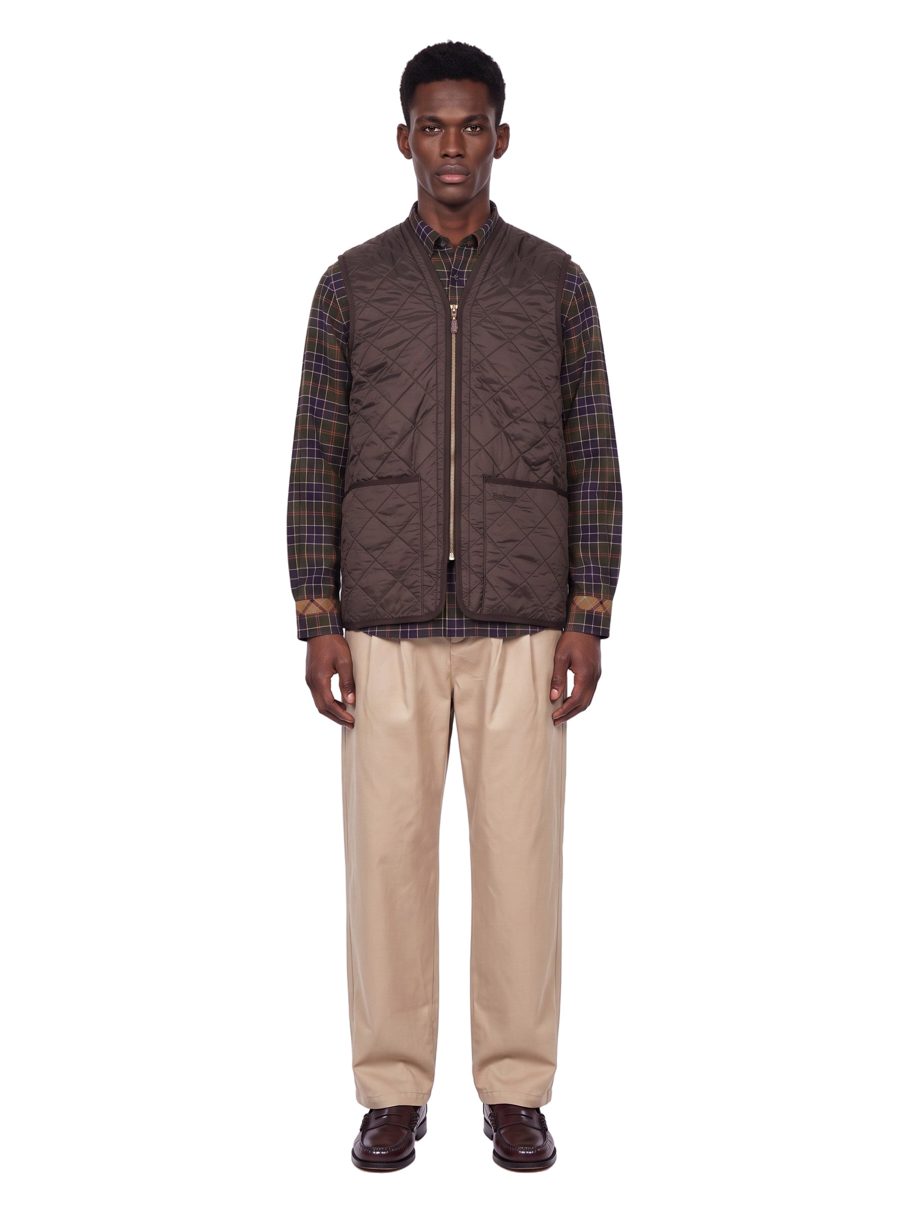 Gilet trapuntato in pile in marrone 