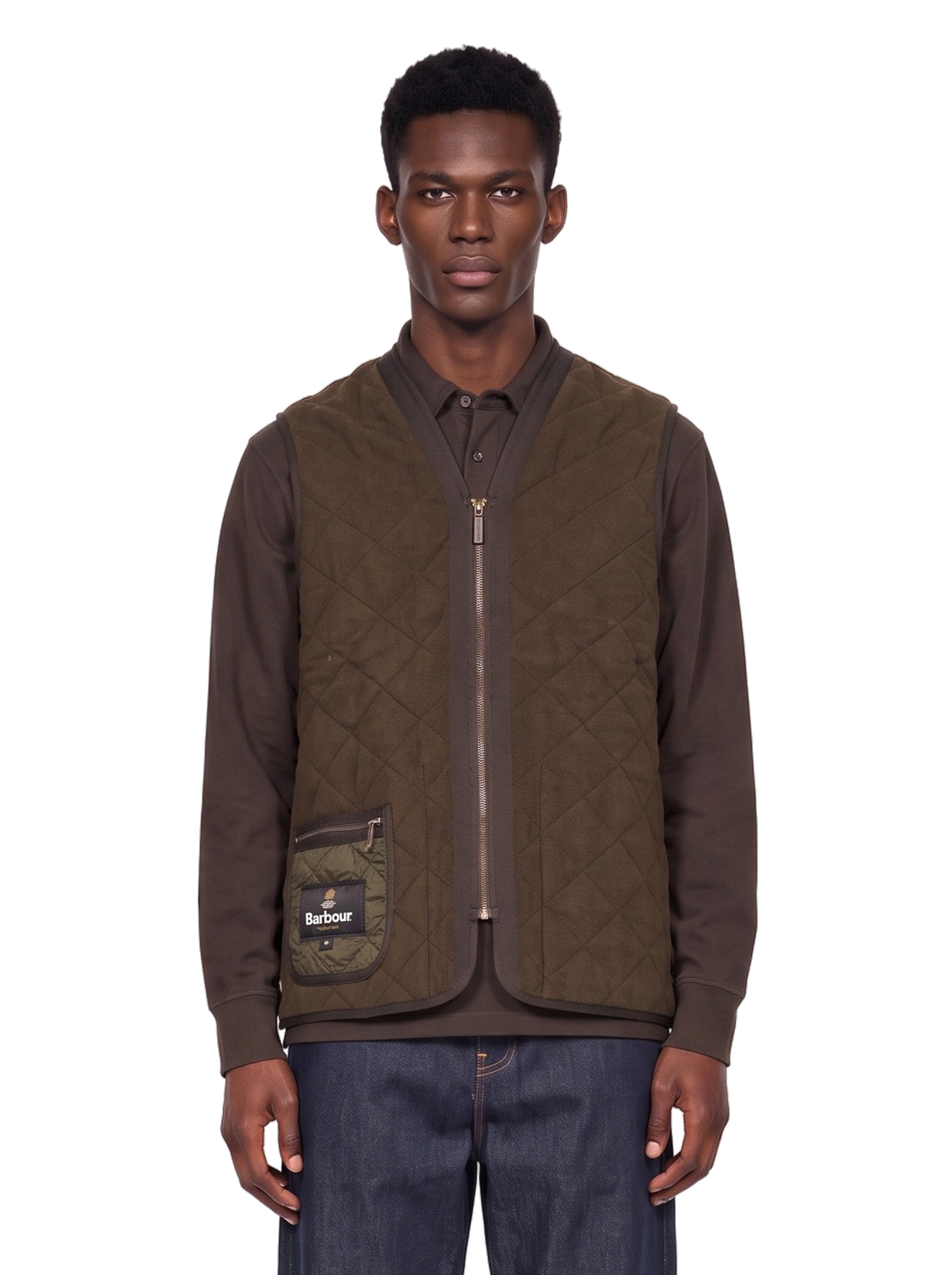 Gilet trapuntato in pile in verde 