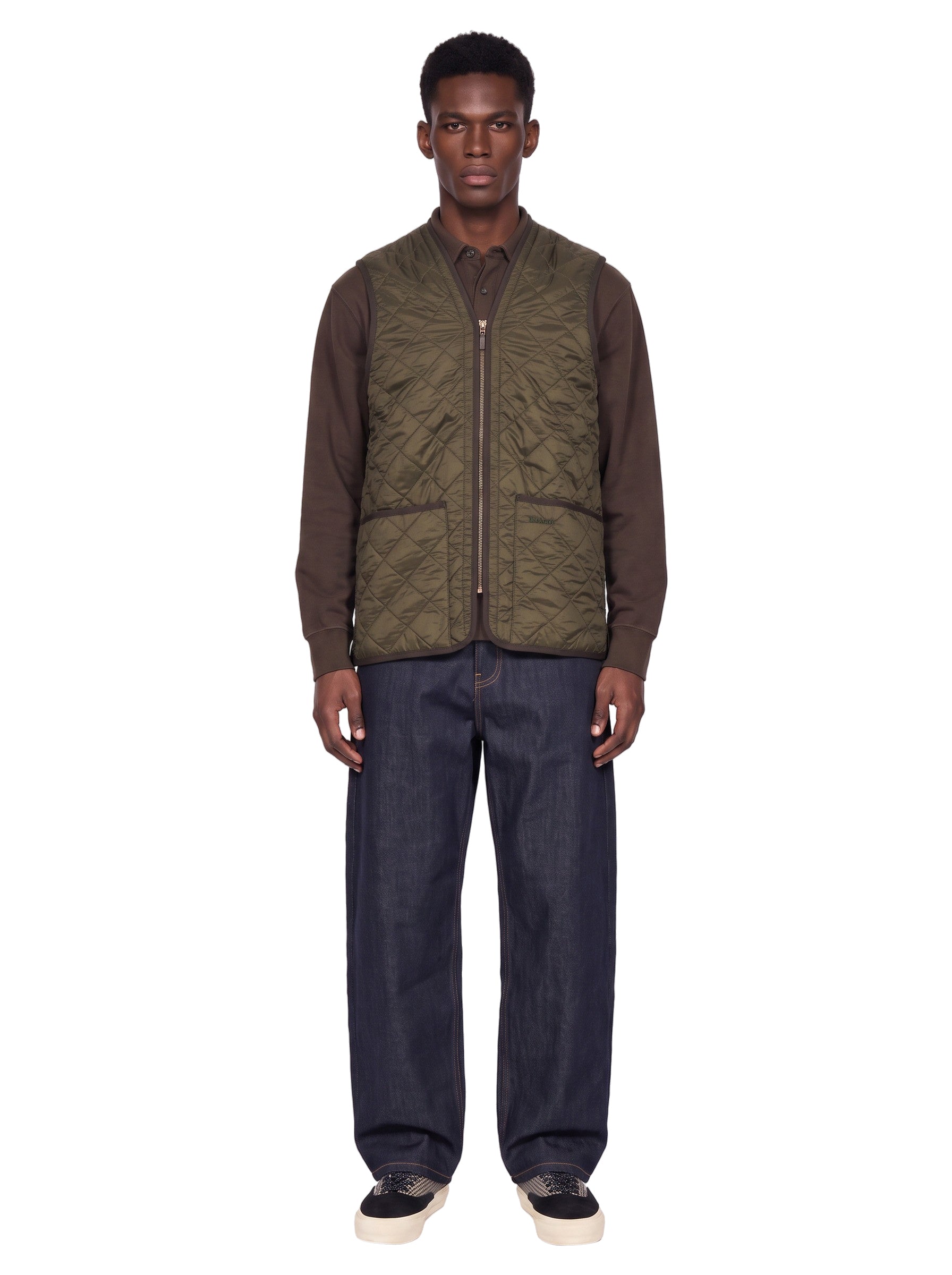 Gilet trapuntato in pile in verde 