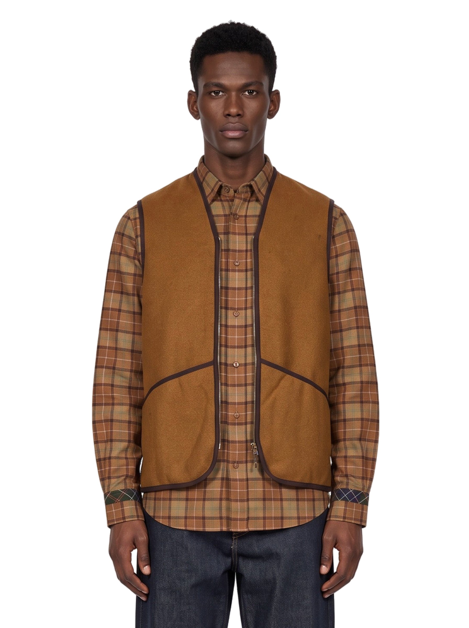 Gilet in pile caldo con zip marrone 