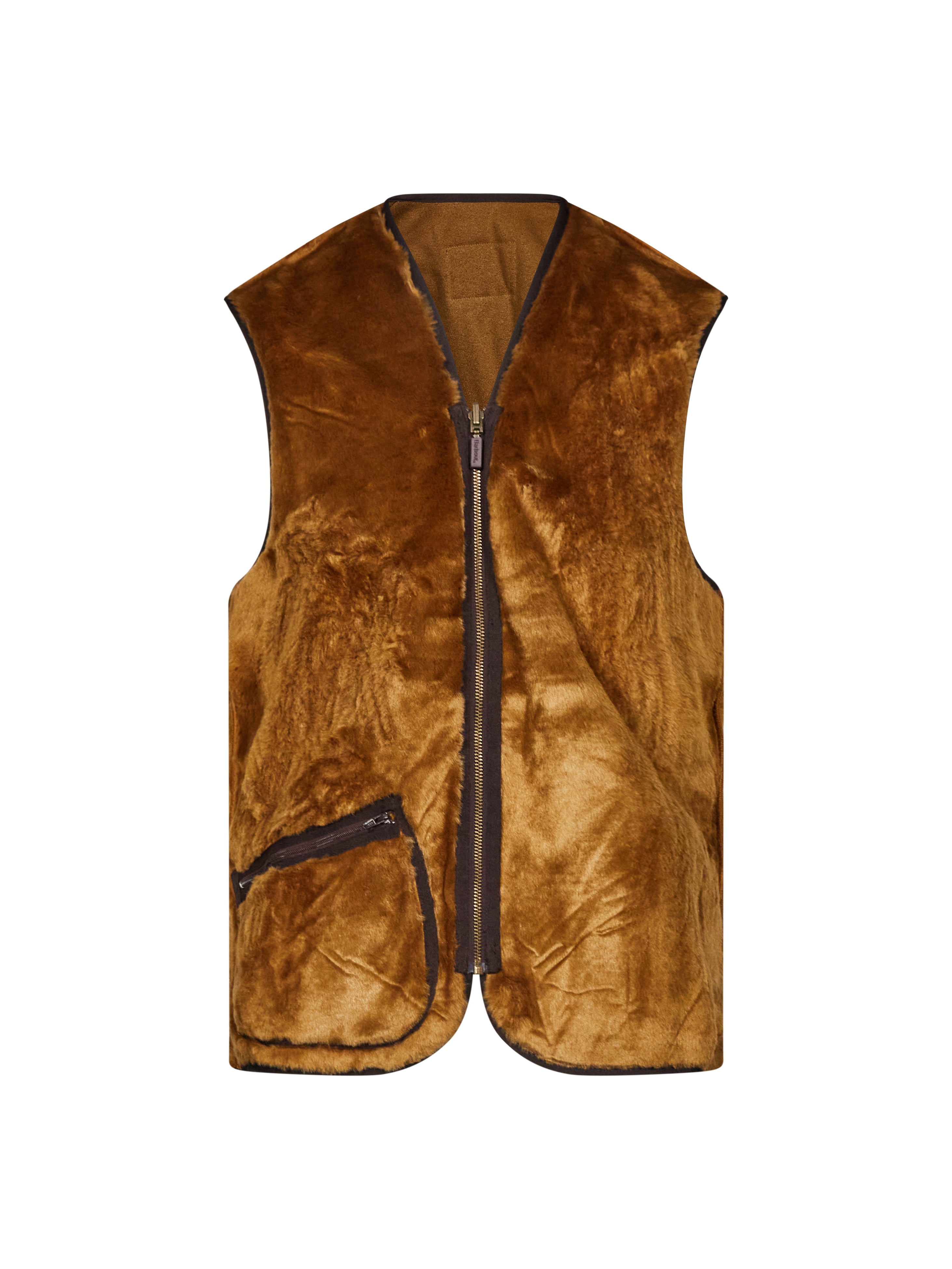 Gilet in pile caldo con zip marrone 
