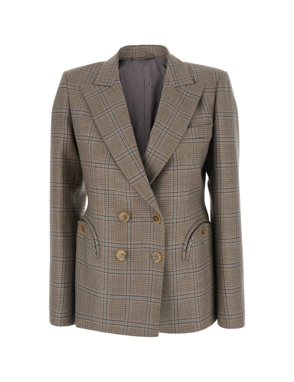 Blazer doppiopetto a quadri in beige 
