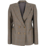 Blazer doppiopetto a quadri in beige 