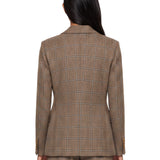 Blazer doppiopetto a quadri in marrone 
