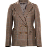 Blazer doppiopetto a quadri in marrone 