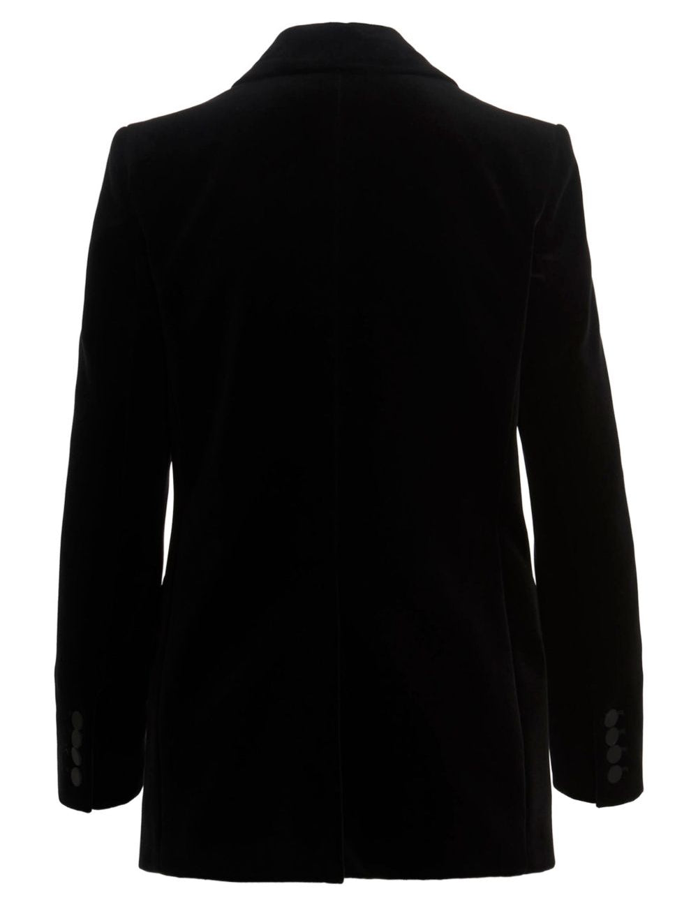 Blazer doppiopetto nero in velluto con profili in seta in nero 