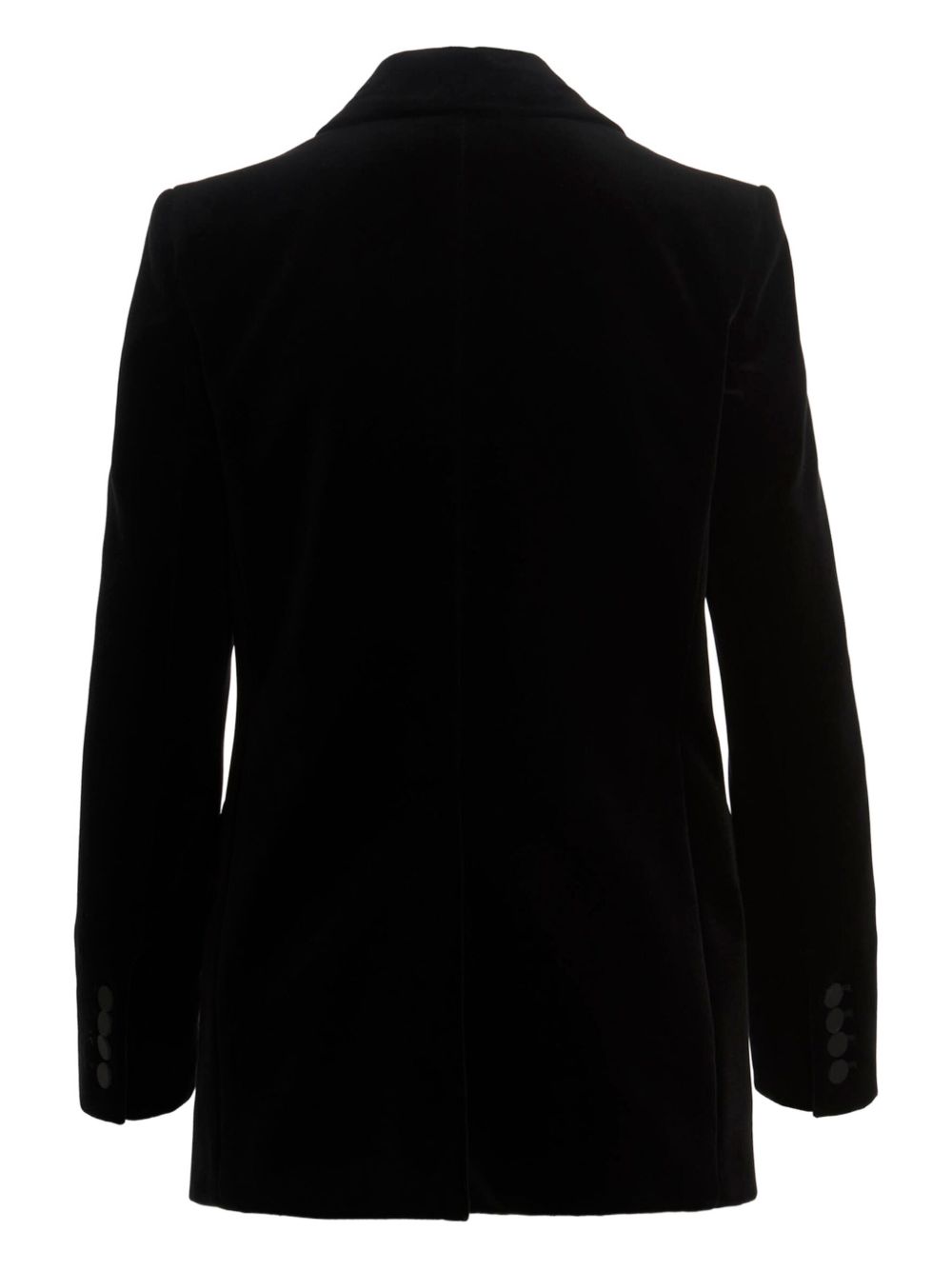 Blazer doppiopetto nero in velluto con profili in seta in nero 