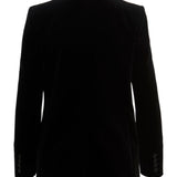 Blazer doppiopetto nero in velluto con profili in seta in nero 