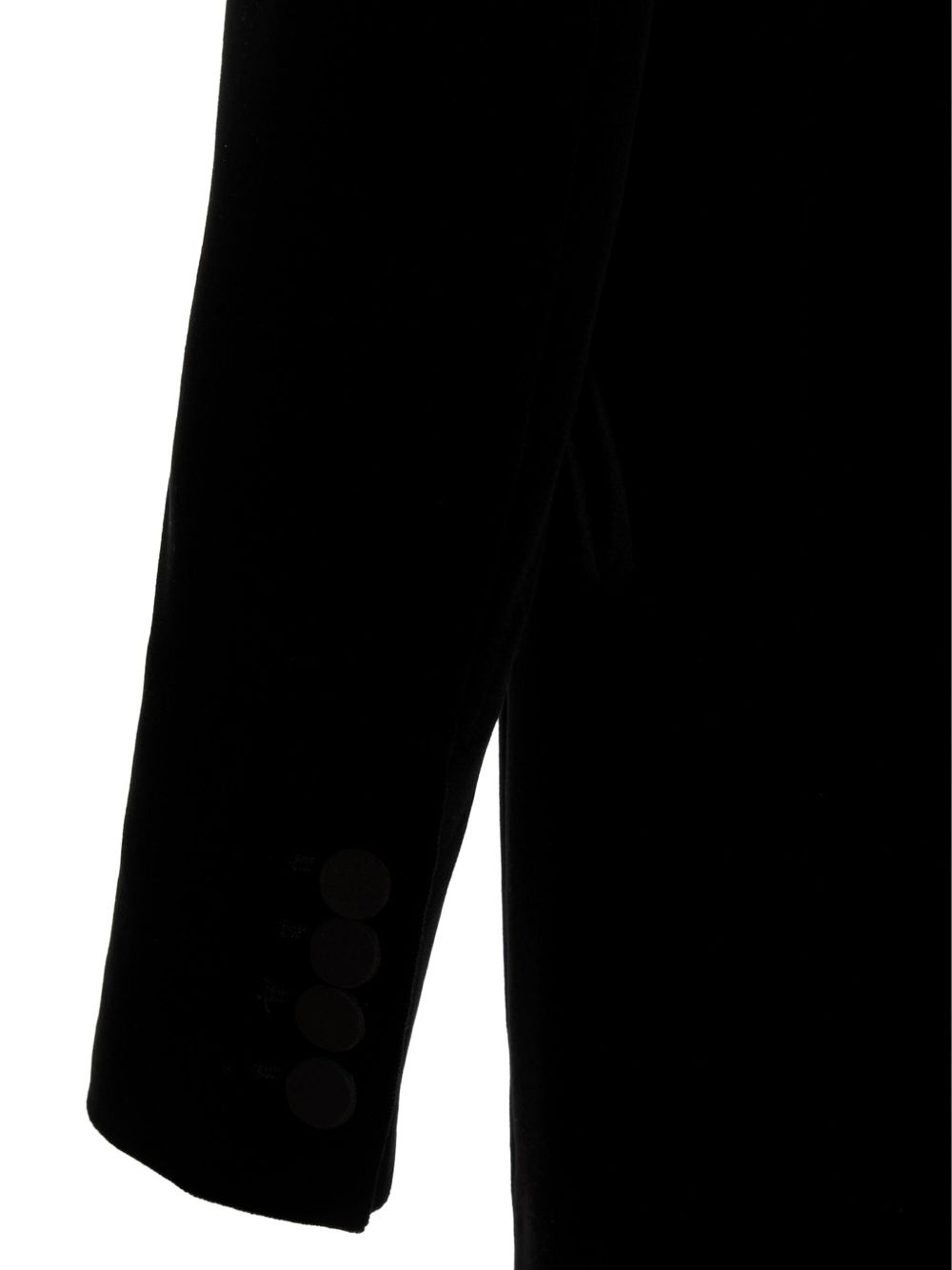 Blazer doppiopetto nero in velluto con profili in seta in nero 