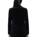 Blazer doppiopetto nero in velluto con profili in seta in nero 